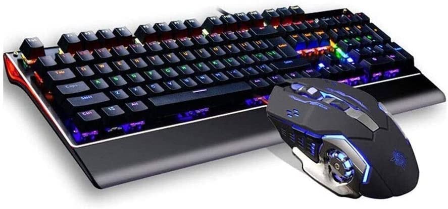QINERSAW RGB Backlit Mechanical Gaming Keyboard and Mouse Combo - Wired USB Keyboard with Colorful LED Lights for PC, Laptop - Perfect for Gaming, Office Work & Typing
