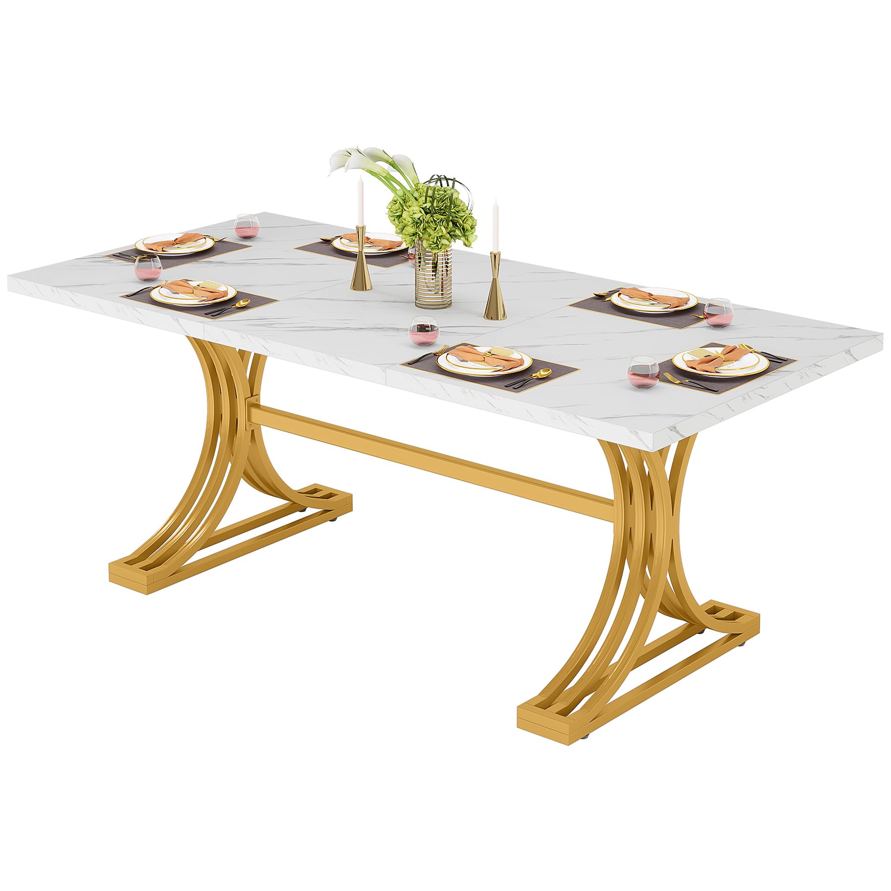 Tribesigns 63-Inch Modern Rectangular Dining Table for 4-6 People - White Faux Marble Top with Gold Metal Legs - Kitchen & Dining Room Furniture for Family Gatherings, Dinner Parties & Home Decor