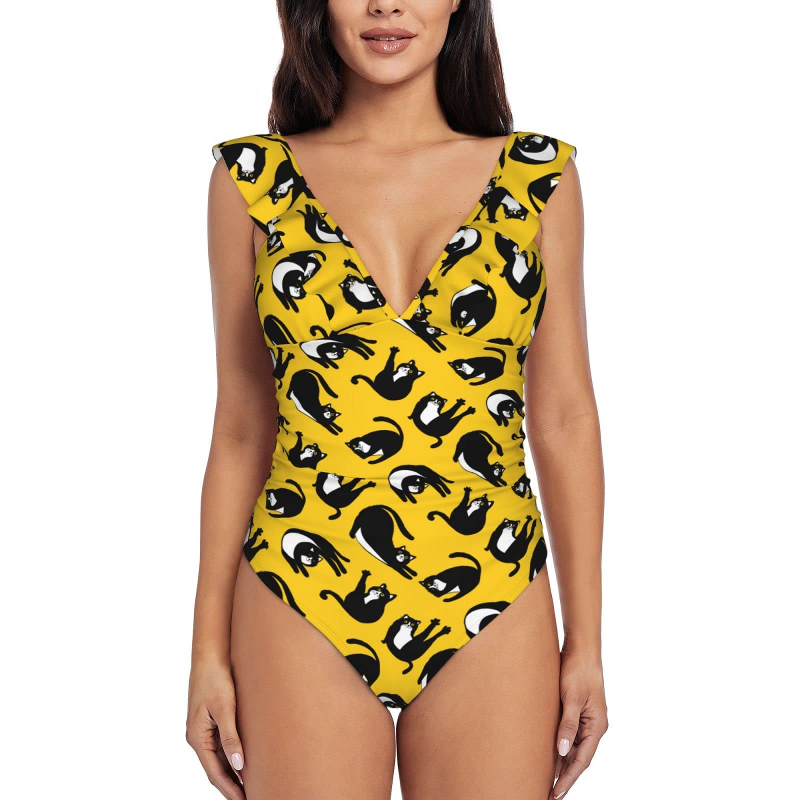 Grafffery Women's Tummy Control One Piece Swimsuit - V Neck Ruffle Monokini Bathing Suit for Beach, Pool & Vacation | Slimming Swimwear for Women