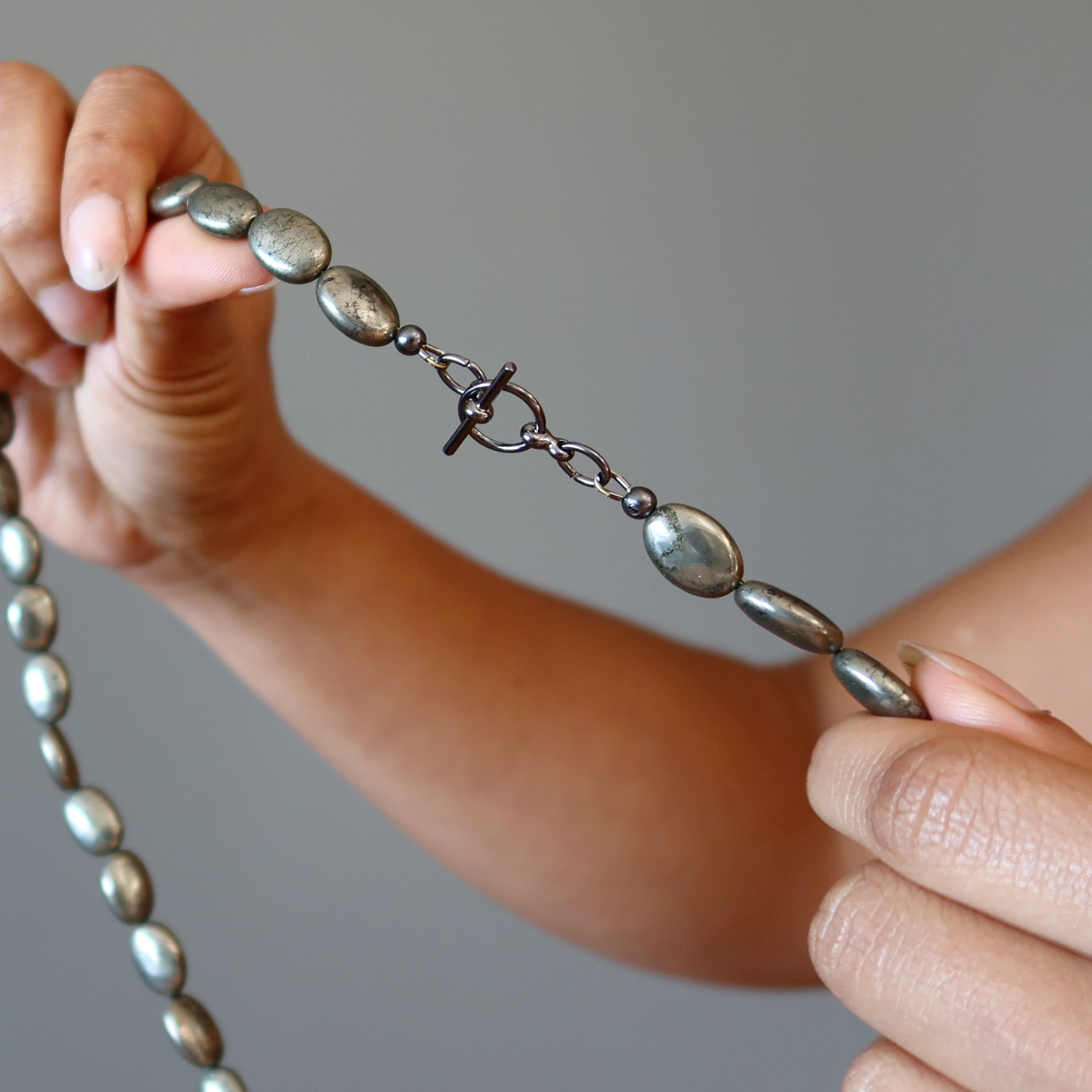 Pyrite Necklace for Women - Spiritual Healing Gold Oval Beads Jewelry for Chakra Balancing & Positive Energy | Perfect for Meditation, Yoga & Everyday Wear