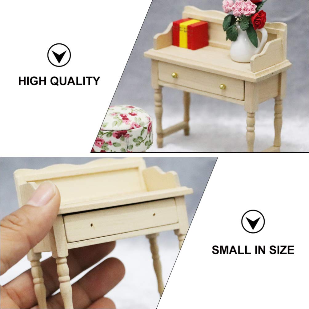 Black Wooden Dollhouse Desk & Vanity Stool - Miniature Kids Furniture for Girls, Model Desk with Mini Chair, Perfect for Dollhouse Decor, Child's Room, and Creative Play Scenes