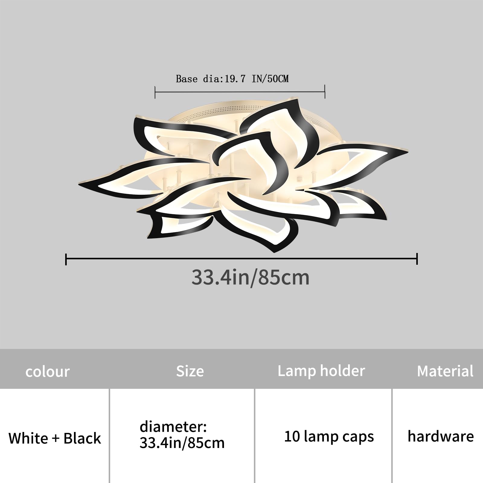 Modern LED Ceiling Light Fixture - Dimmable Flush Mount Flower Chandelier with Black Petals, 72W Energy Saving Lighting for Bedroom, Living Room & Dining Room | Elegant Home Decor & Ambient Lighting Solution
