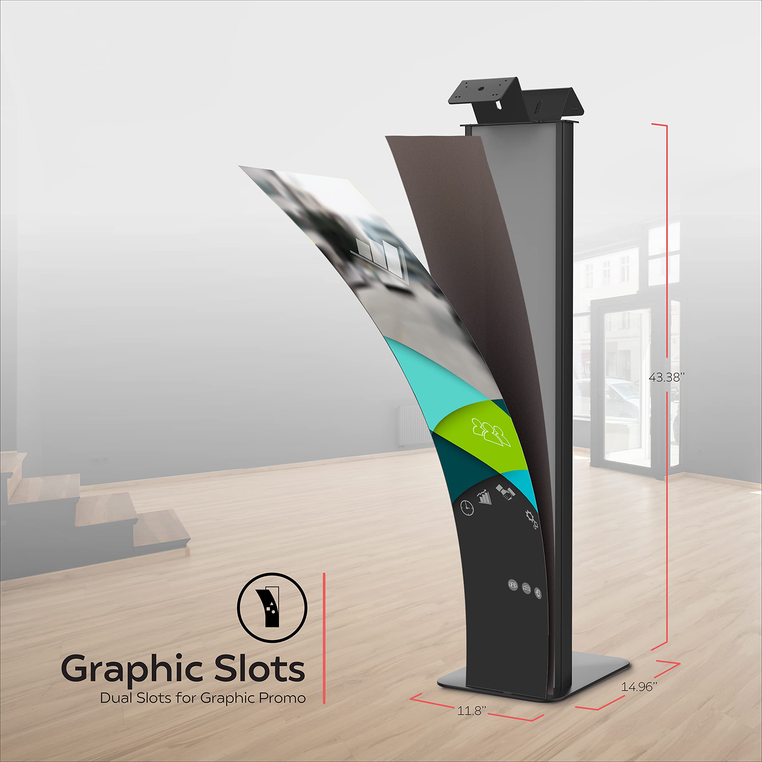 Heavy-Duty Dual Floor Stand Kiosk - VESA Compatible Adjustable Monitor Stand with Cable Management System, Scratch-Resistant Base & Support Brackets - Silver (ADD-PARAFSV2) - Perfect for Retail Displays, Digital Signage & Interactive Kiosks