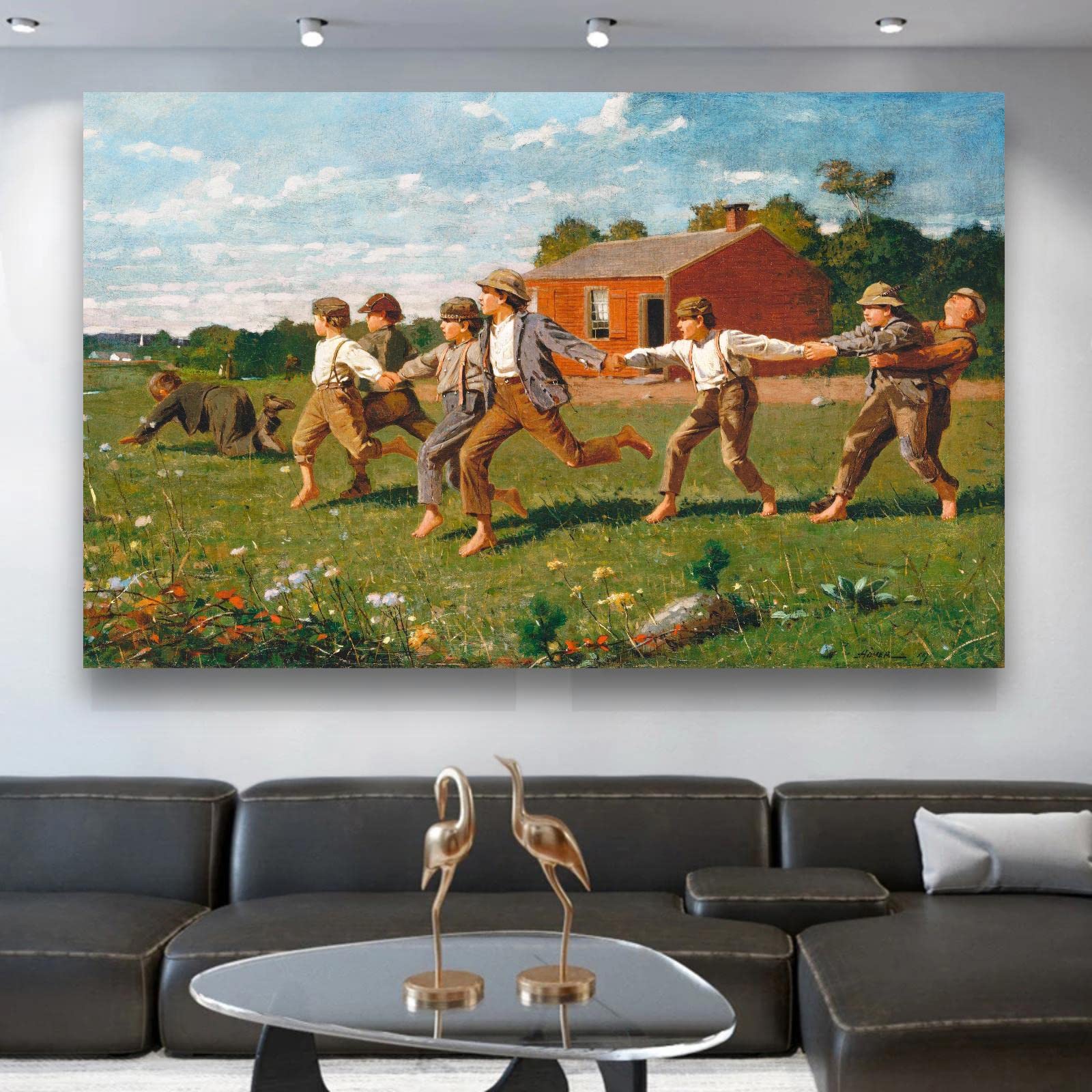 Modern Abstract Framed Landscape Wall Art - Non-Woven Canvas Prints for Home Decor | Winslow Homer's Snap the Whip Reproduction | Perfect for Living Room, Bedroom & Office Decoration