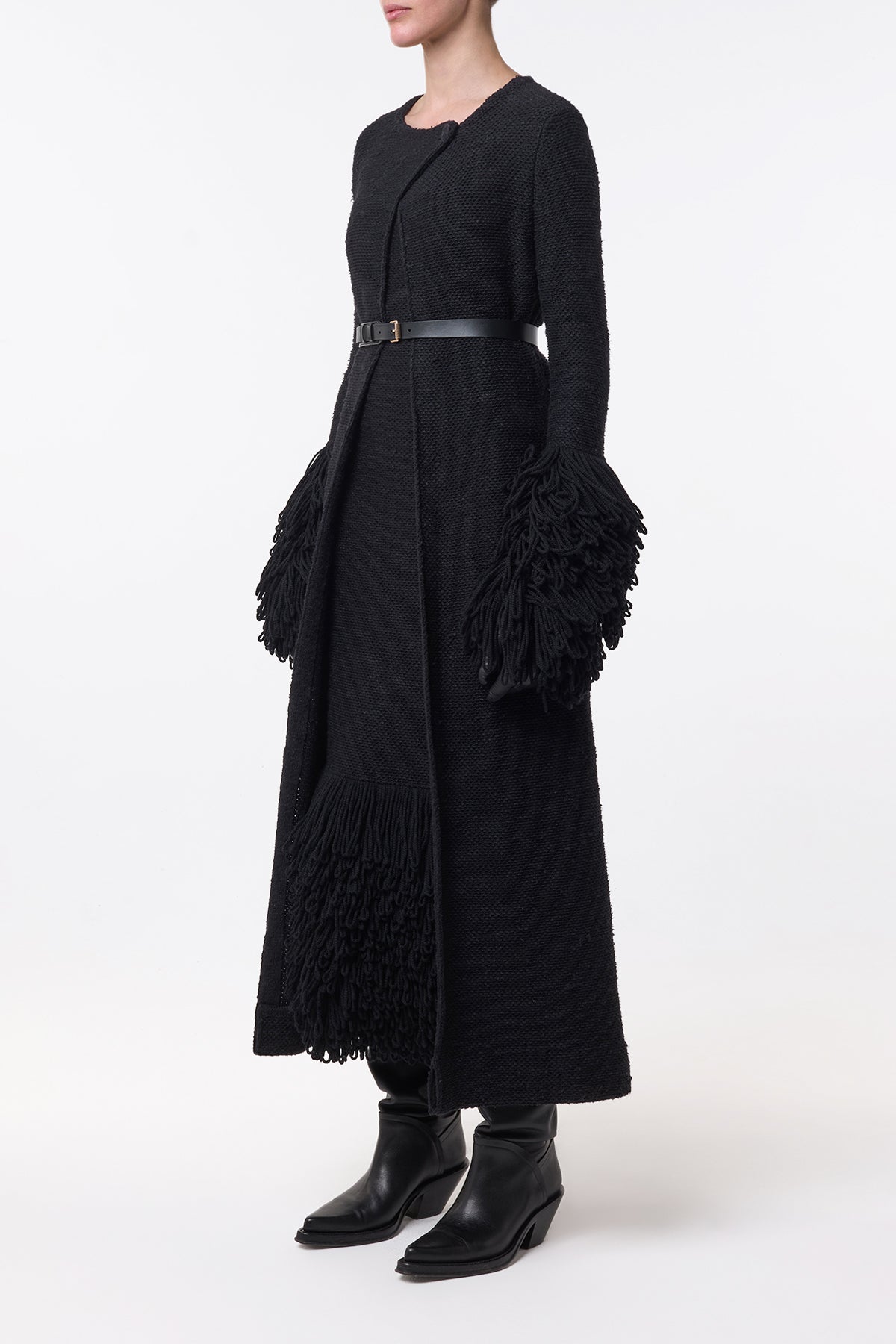 Luxury Black Cashmere Silk Knit Coat for Women - Elegant Winter Outerwear for Office, Travel & Special Occasions