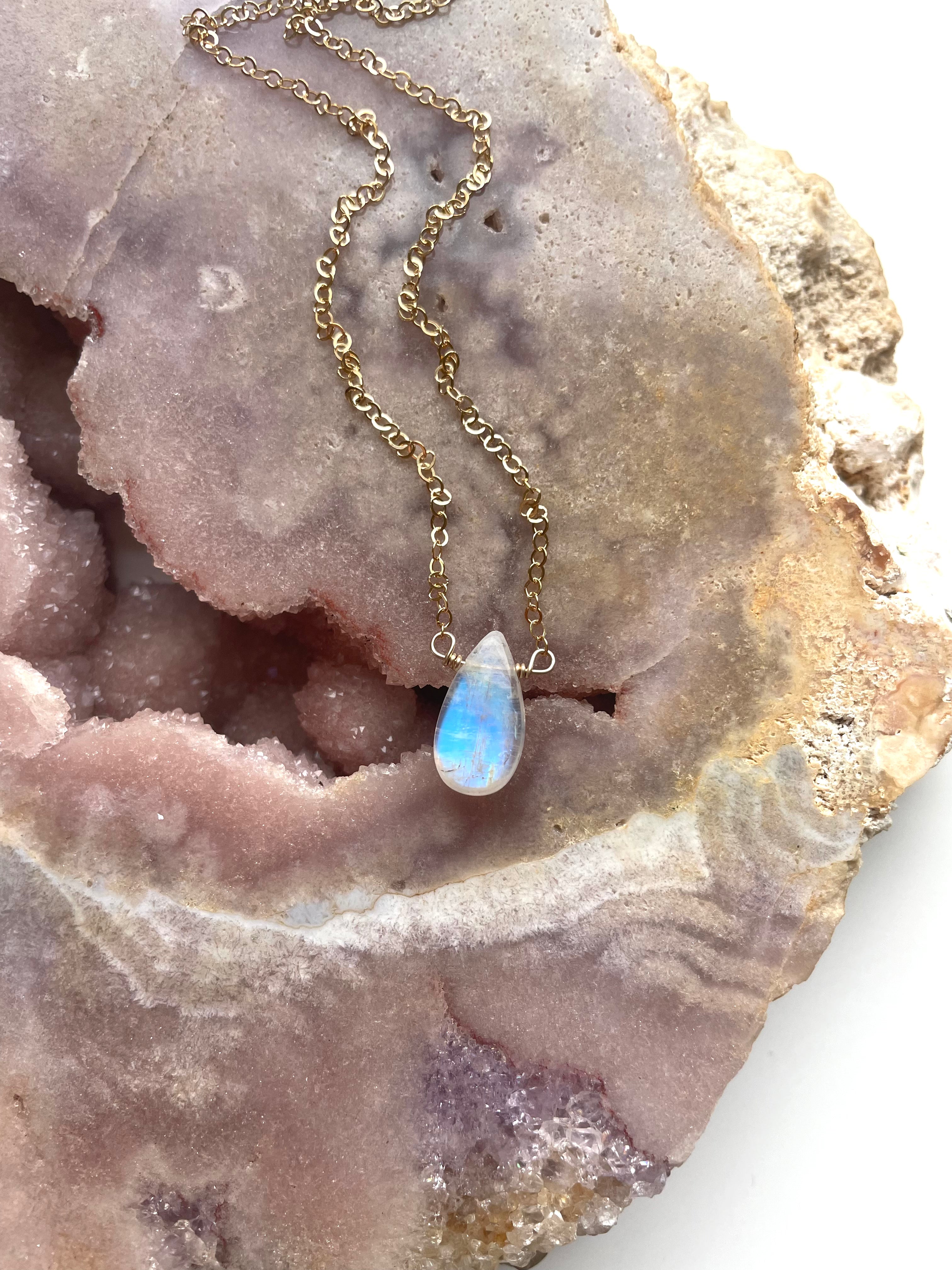 Tiny Rainbow Moonstone Pendant Necklace - Sterling Silver or Gold Filled - Elegant Boho Jewelry for Women, Perfect for Everyday Wear & Special Occasions