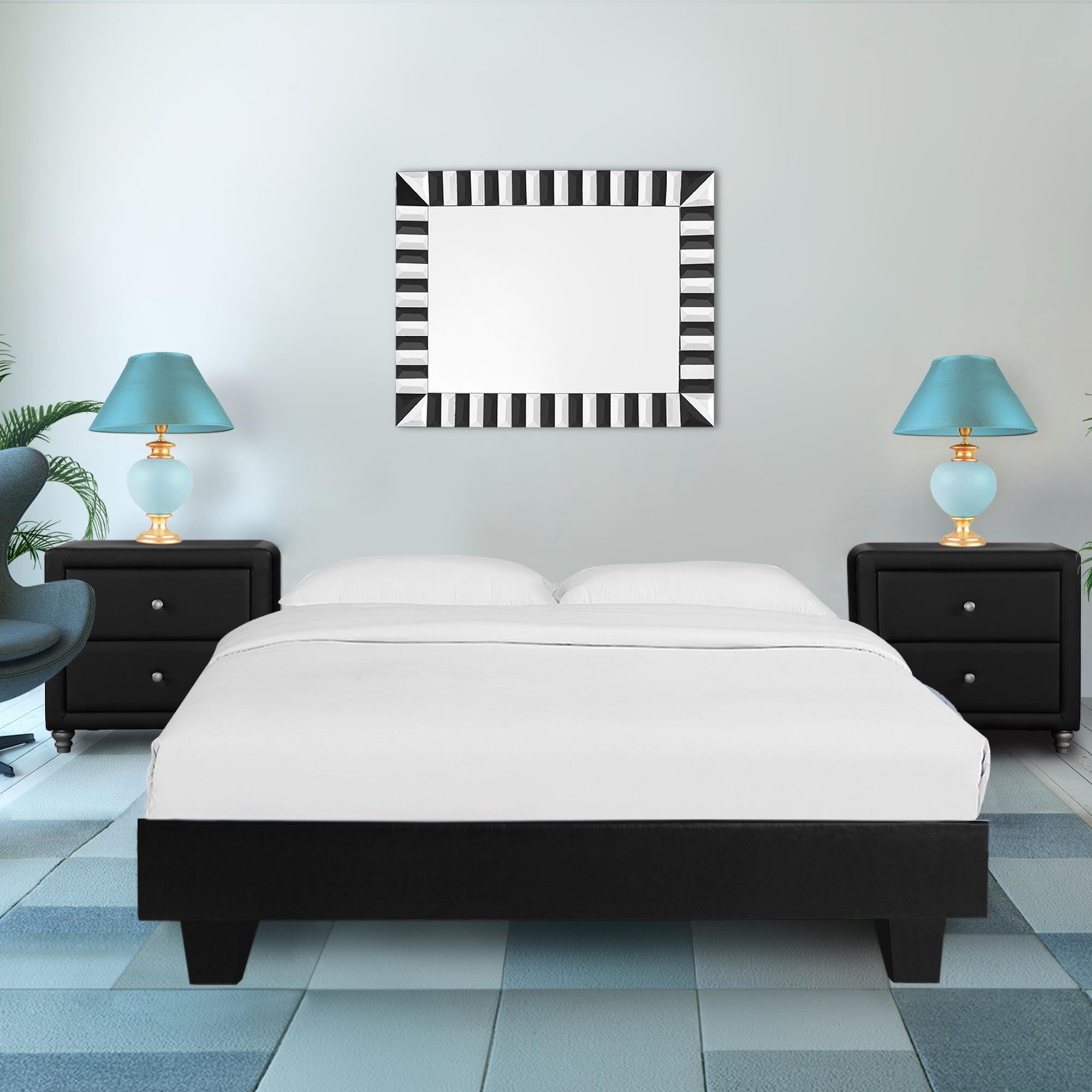 Camden Isle Acton King Size Platform Bed with 2 Nightstands - Modern Black Wooden Bed Frame for Master Bedroom | Space-Saving Storage Bed Design for Small Rooms