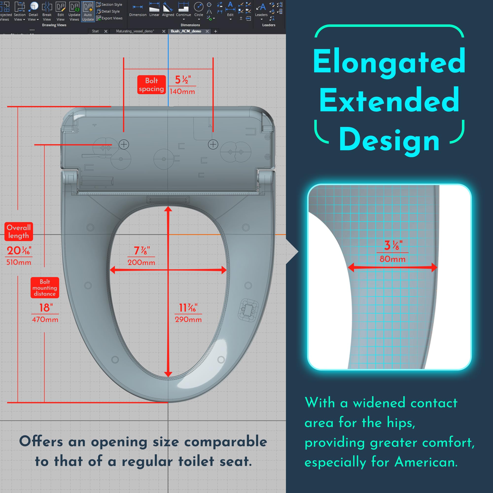 Electric Heated Bidet Toilet Seat with Warm Water & Heated Seat - Elongated Comfort, Warm Air Dryer, Continuous Warm Water, Remote Control, Curved Nozzle, 70