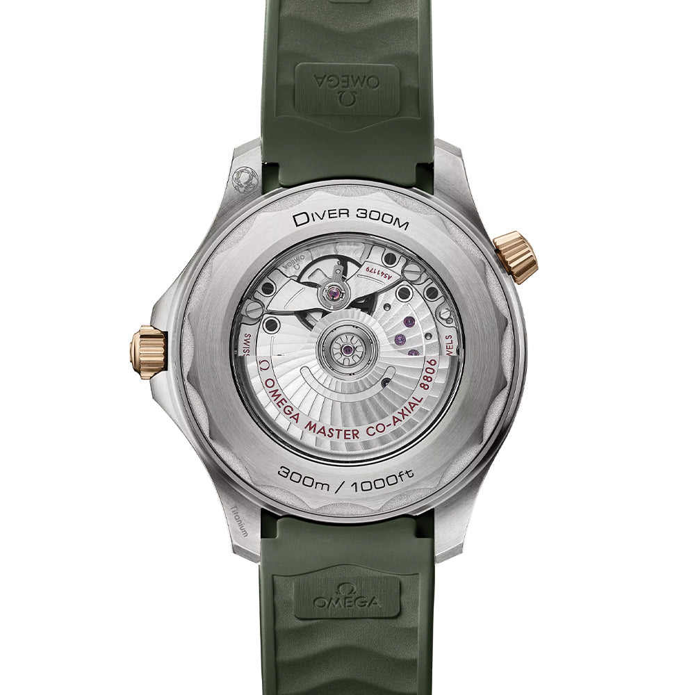 Seamaster Diver 300M Co-Axial Master Chronometer Men's Watch - 42mm Titanium & Bronze Gold Case, Green Dial, Rubber Strap - Luxury Dive Watch for Water Sports & Professional Diving
