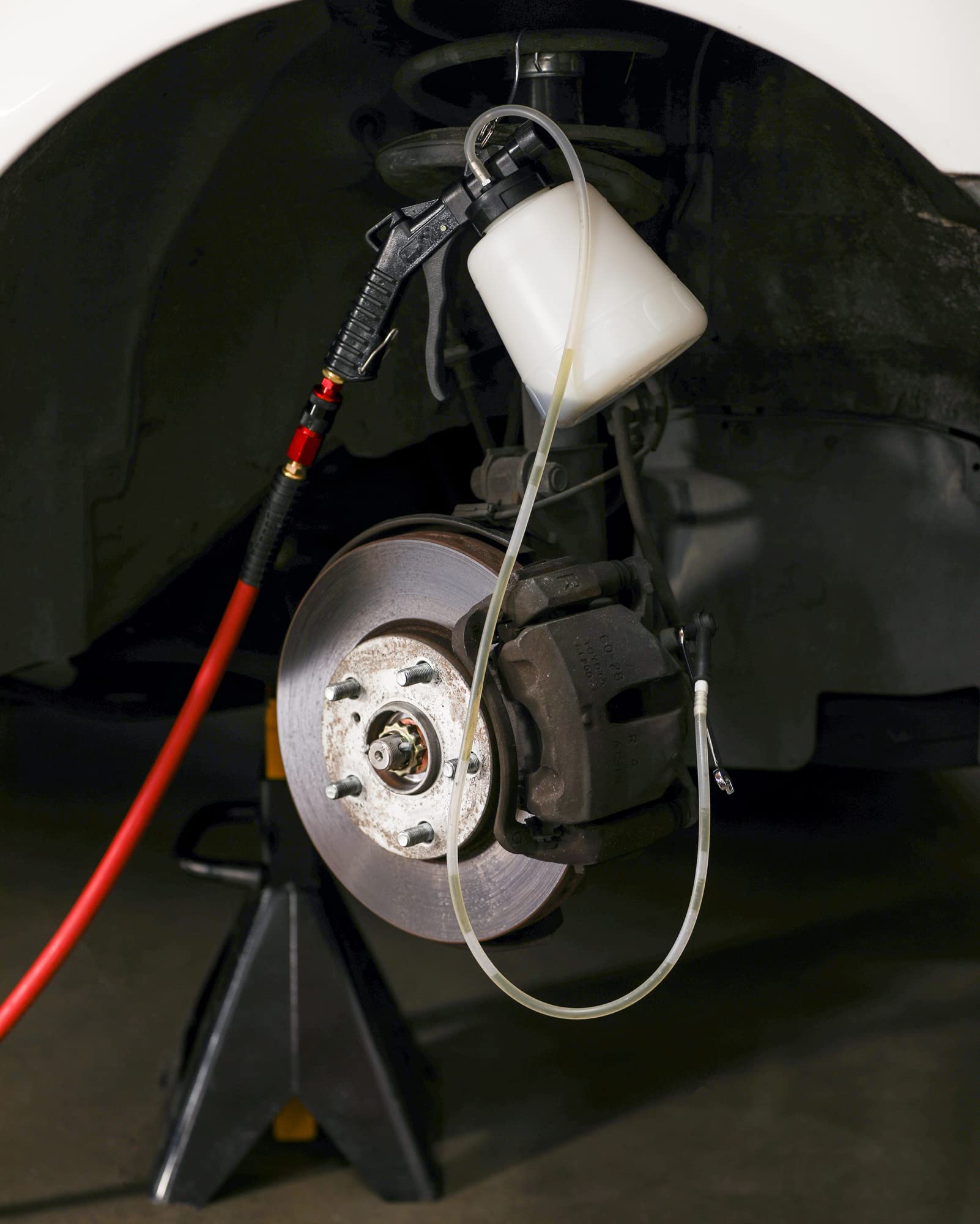 ARES 70923 Vacuum Brake Fluid Bleeder Kit - 1 Liter Brake Fluid Extractor with Hanging Hook & Locking Trigger for Hands-Free Operation - Perfect for Car Maintenance, Motorcycle Repair & DIY Auto Service