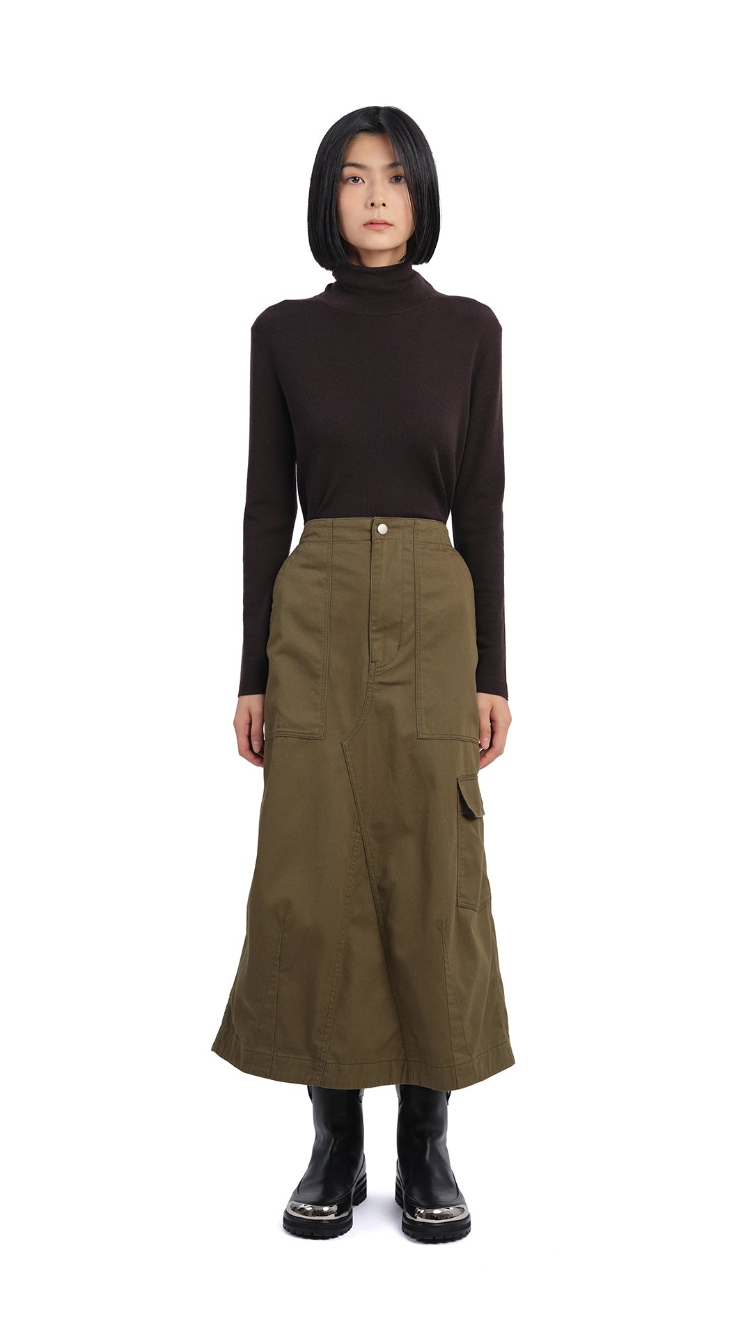 Stylish Fatigue Midi Skirt for Women - Comfortable Casual Stretch Waist A-Line Skirt | Perfect for Work, Weekend Outings & Date Nights