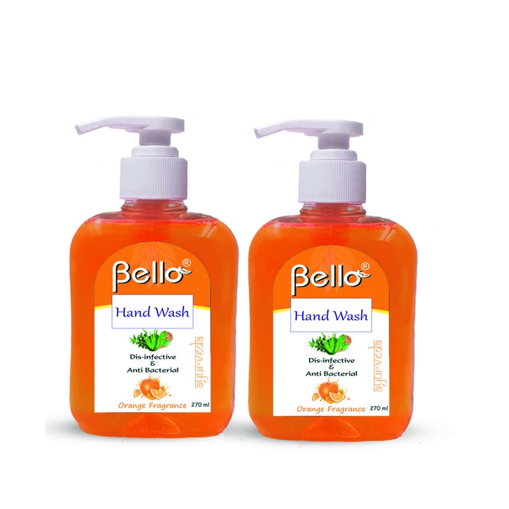 Bello Herbal Hand Wash 270 ML - Germ & Virus Protection with Refreshing Orange Fragrance | Natural Hand Cleanser for Home, Office & Travel Use
