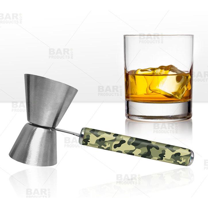 Camouflage Jigger with Printed Handle Design - 0.75oz & 1.25oz Dual Measuring Cup for Cocktails, Bartending, and Mixology