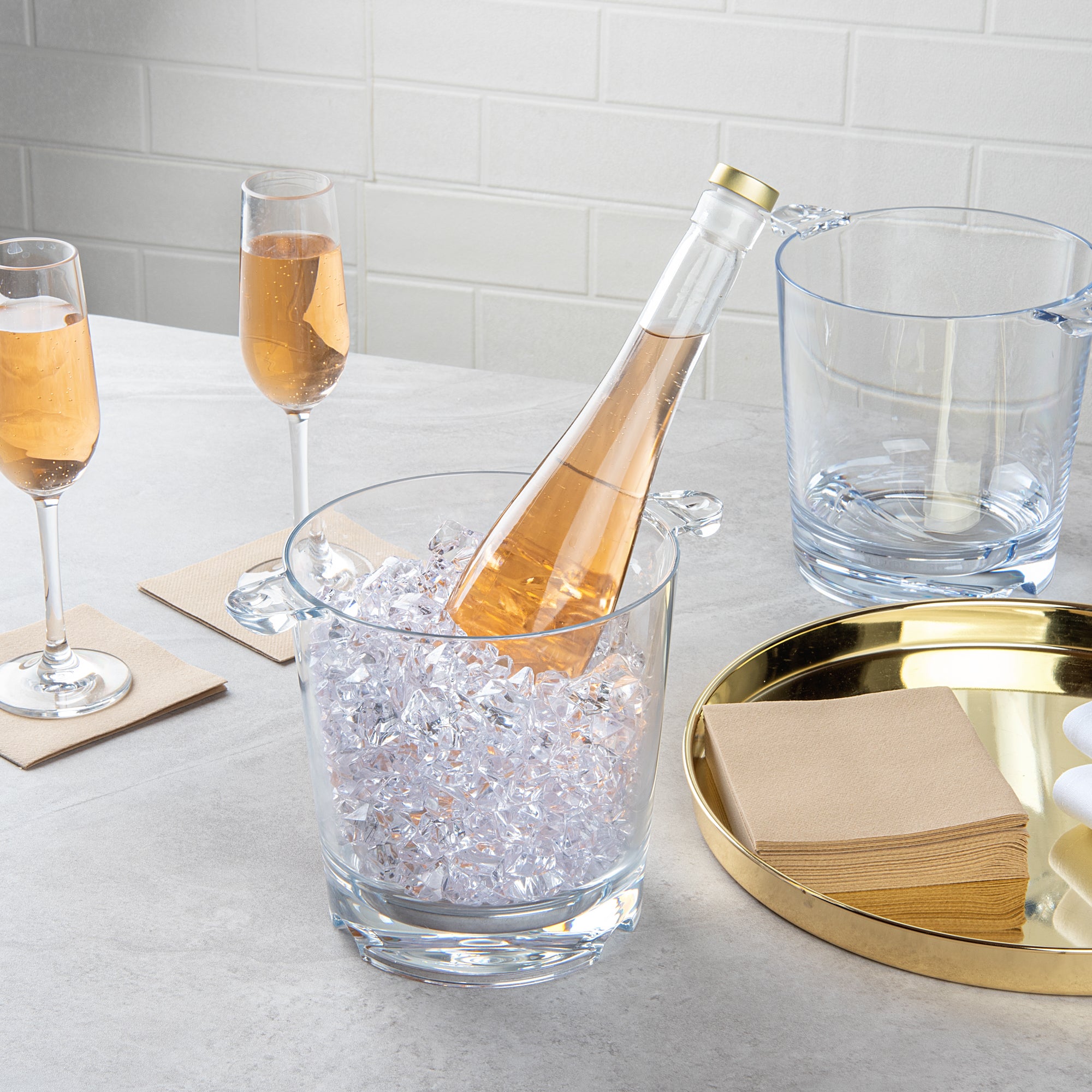Bar Lux 2.4 Quart Clear Plastic Ice Bucket & Champagne Cooler - 9 x 6.5 x 6.75 Inches - Set of 12 - Perfect for Parties, Weddings, and Beverage Chilling