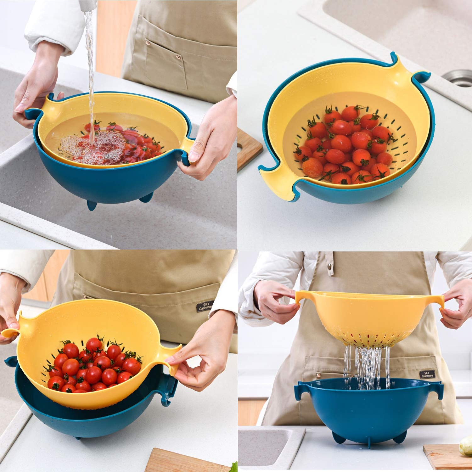 PFB Plastic Multifunctional Fruit & Vegetable Washing Basket with Drainer - Kitchen Strainer Bowl for Washing, Draining and Serving Fresh Produce - Perfect for Kitchen Counter, Dining Table & Food Prep - Made in India