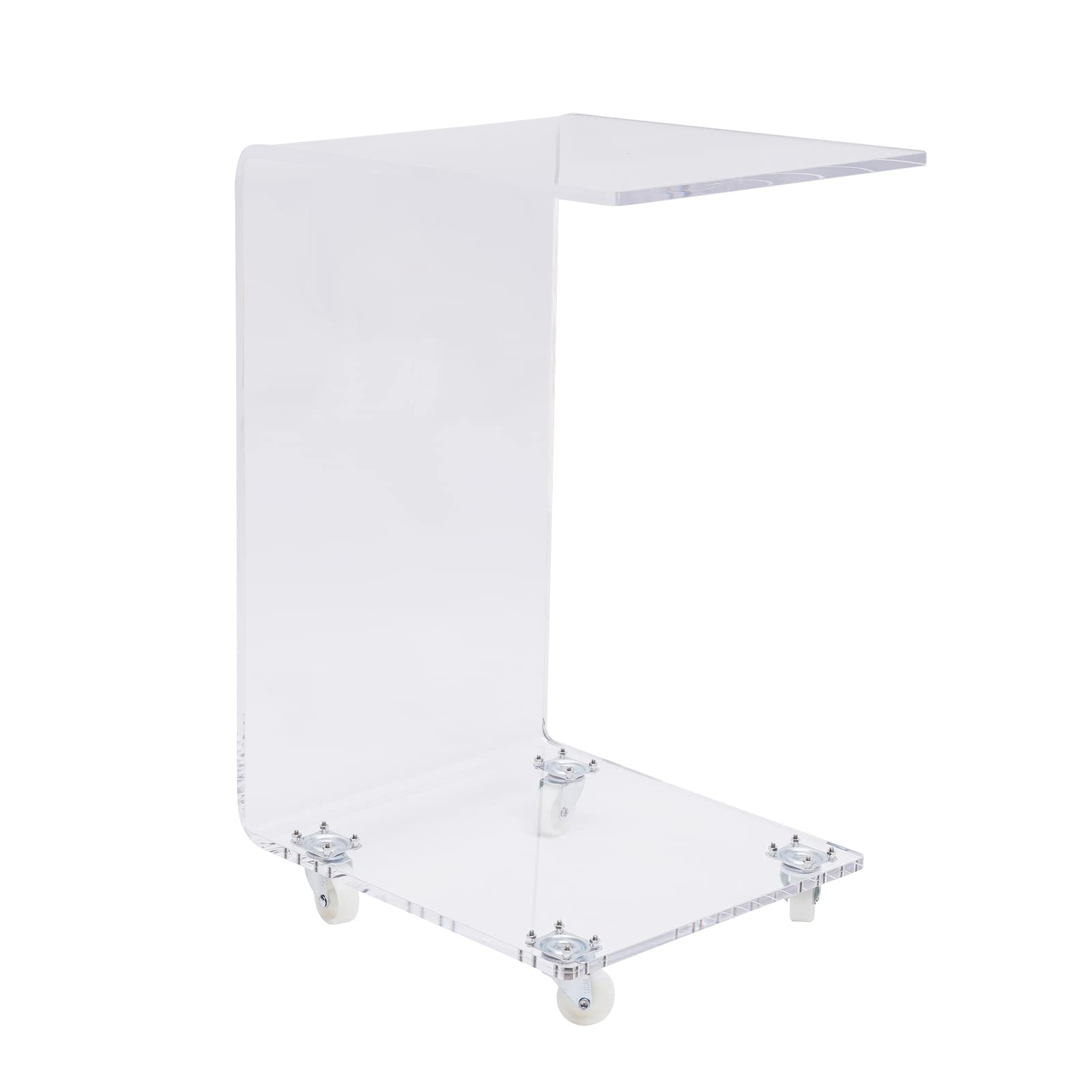 Gdrasuya10 Clear Acrylic C-Shaped End Table with 4 Wheels - 13x15x23 Inch Multifunctional Rolling Side Table for Bedroom, Living Room & Office - Perfect as Bedside Table, Snack Table or Sofa Desk