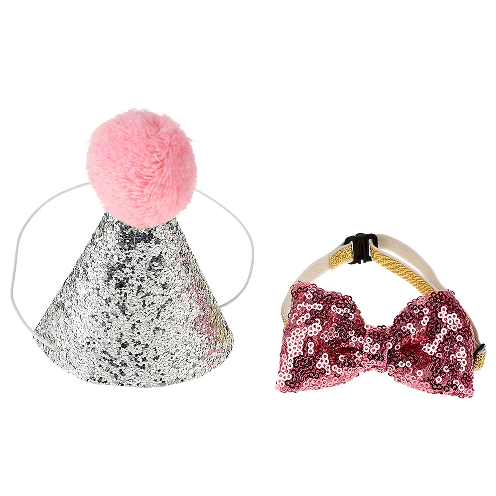 EBTOOLS 2-Piece Dog Birthday Hat & Bow Tie Set - Adjustable Pompom Headband for Pet Birthday Parties, Themed Events & Photo Shoots (Pink) - Perfect for Dog Birthday Decorations, Costume Parties & Instagram Photos