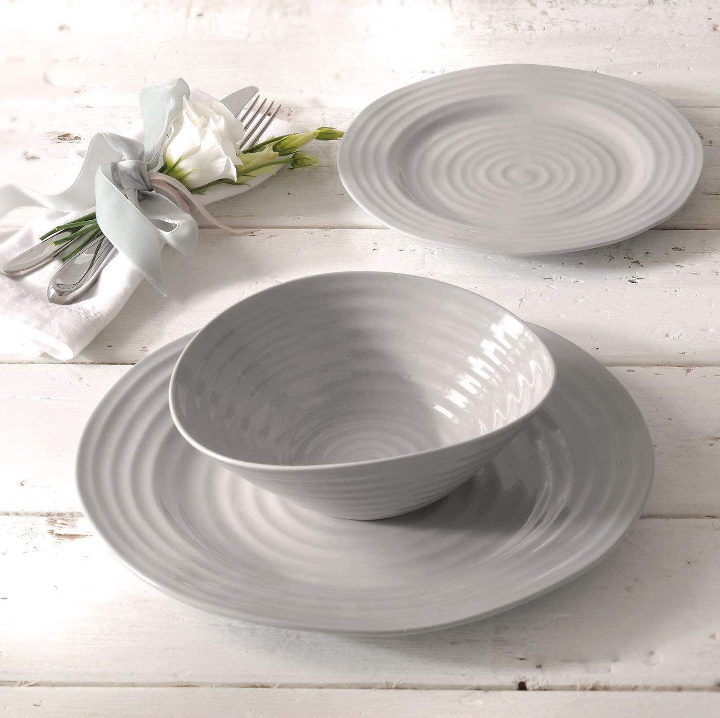 Sophie Conran Grey Porcelain Dinner Plates Set of 4 - 11 Inch Microwave & Dishwasher Safe - Elegant Dining for Pasta, Appetizers & Main Courses - Perfect for Dinner Parties & Everyday Use