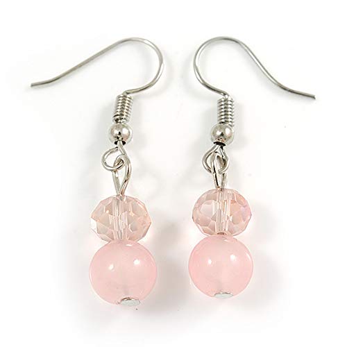 Elegant Light Pink Glass & Crystal Floating Bead Necklace and Drop Earring Set - 48cm Length with 5cm Extender - Perfect for Weddings, Parties, and Special Occasions