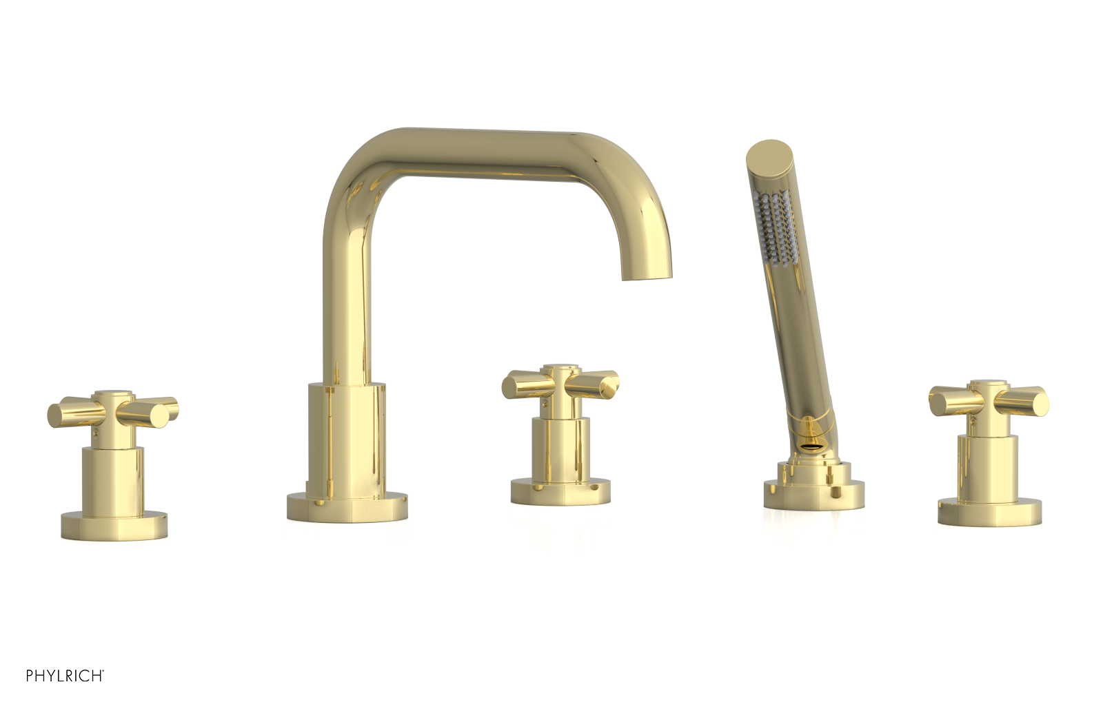 Premium Deck Mount Tub Faucet with Hand Shower - D2136D1 Tubular Cross Handles for Bathroom Sink & Bathtub | Perfect for Modern Home Renovation & Spa-Like Bathing Experience