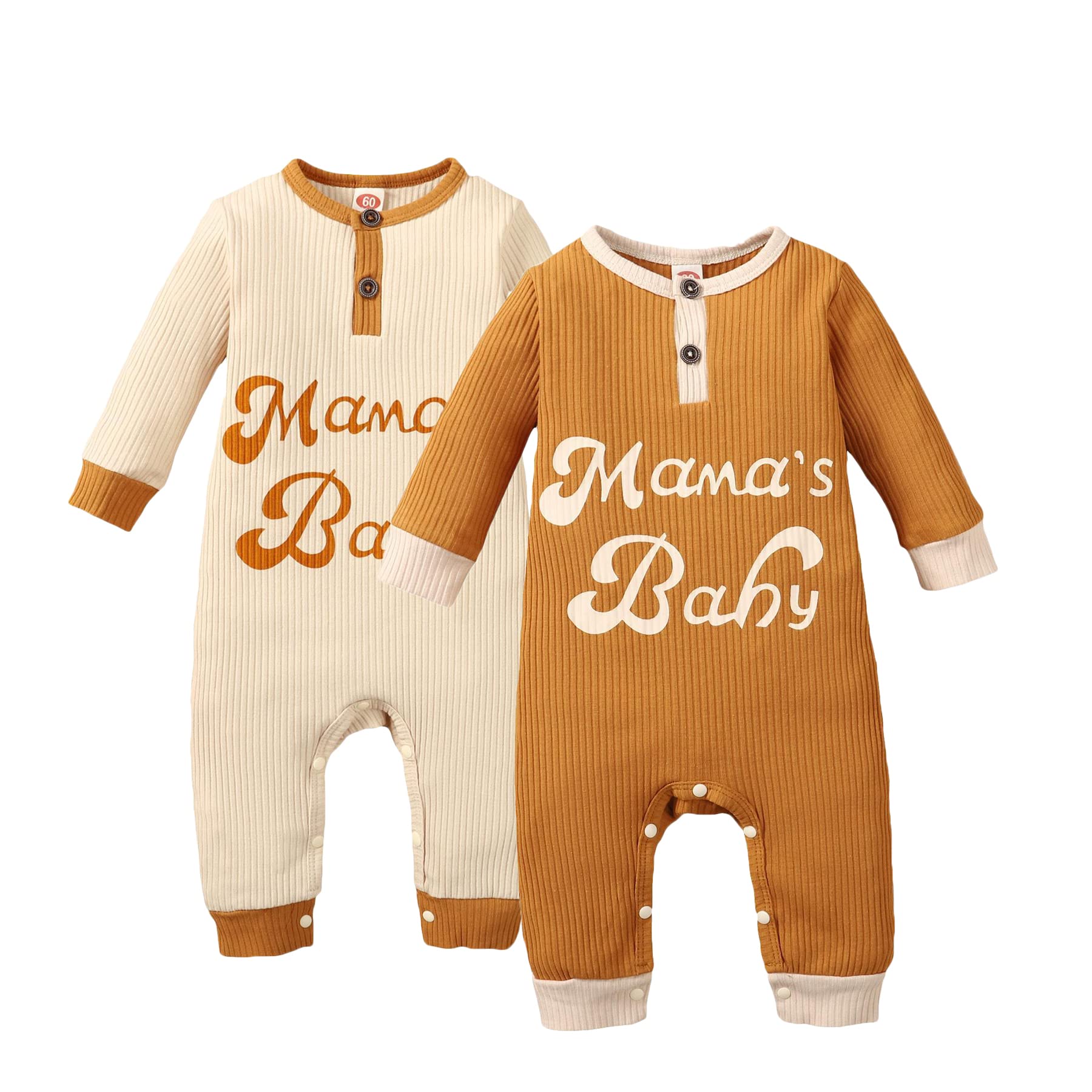 Feidoog 2 Pack Baby Boys Girls Solid Romper Button Long Sleeve One-Piece Jumpsuit Outfit Sets - Soft Cotton Infant Clothes for Playtime, Daycare & Family Photos