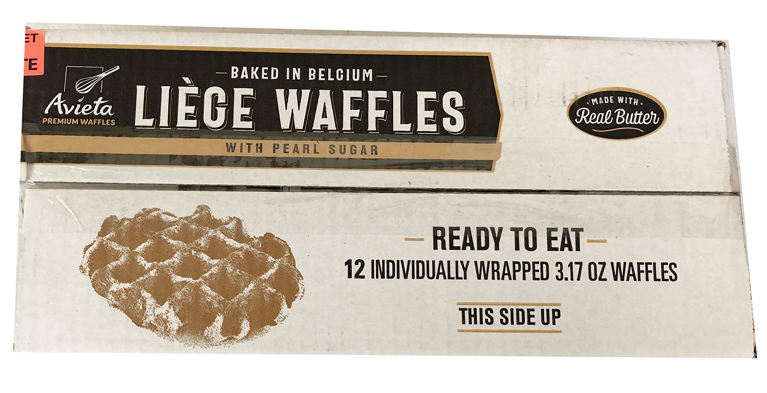 Avieta Belgian Pearl Sugar Waffles - 12 Individually Wrapped 3.17oz Packs | Authentic Liege Waffle Mix for Breakfast, Snacks & Desserts
