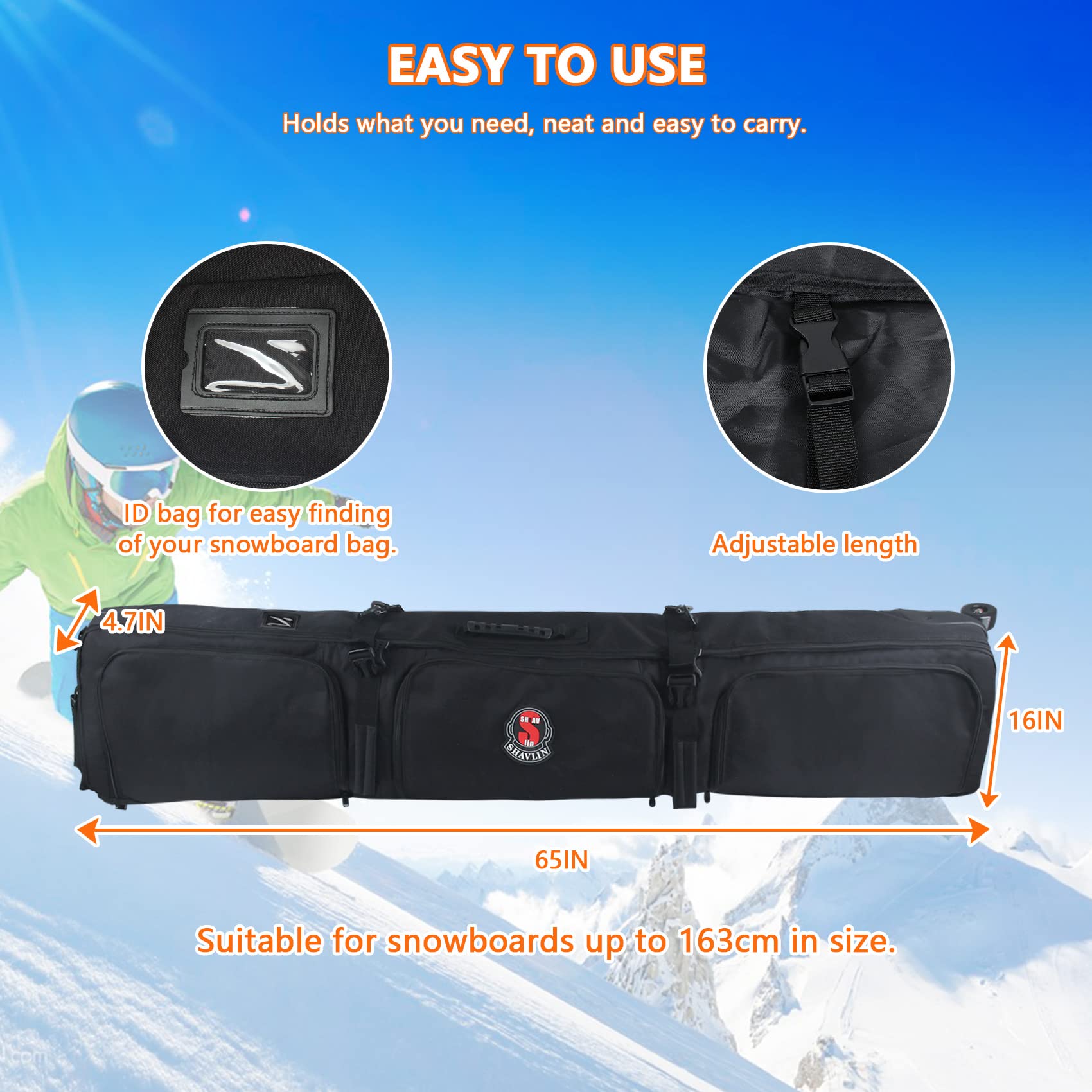 **600D Waterproof Padded Snowboard Travel Bag with Wheels - 166cm Durable Ski & Snowboard Carrier for Air Travel, Skis, Boots, Outerwear & Gear | Perfect for Winter Sports & Mountain Adventures**