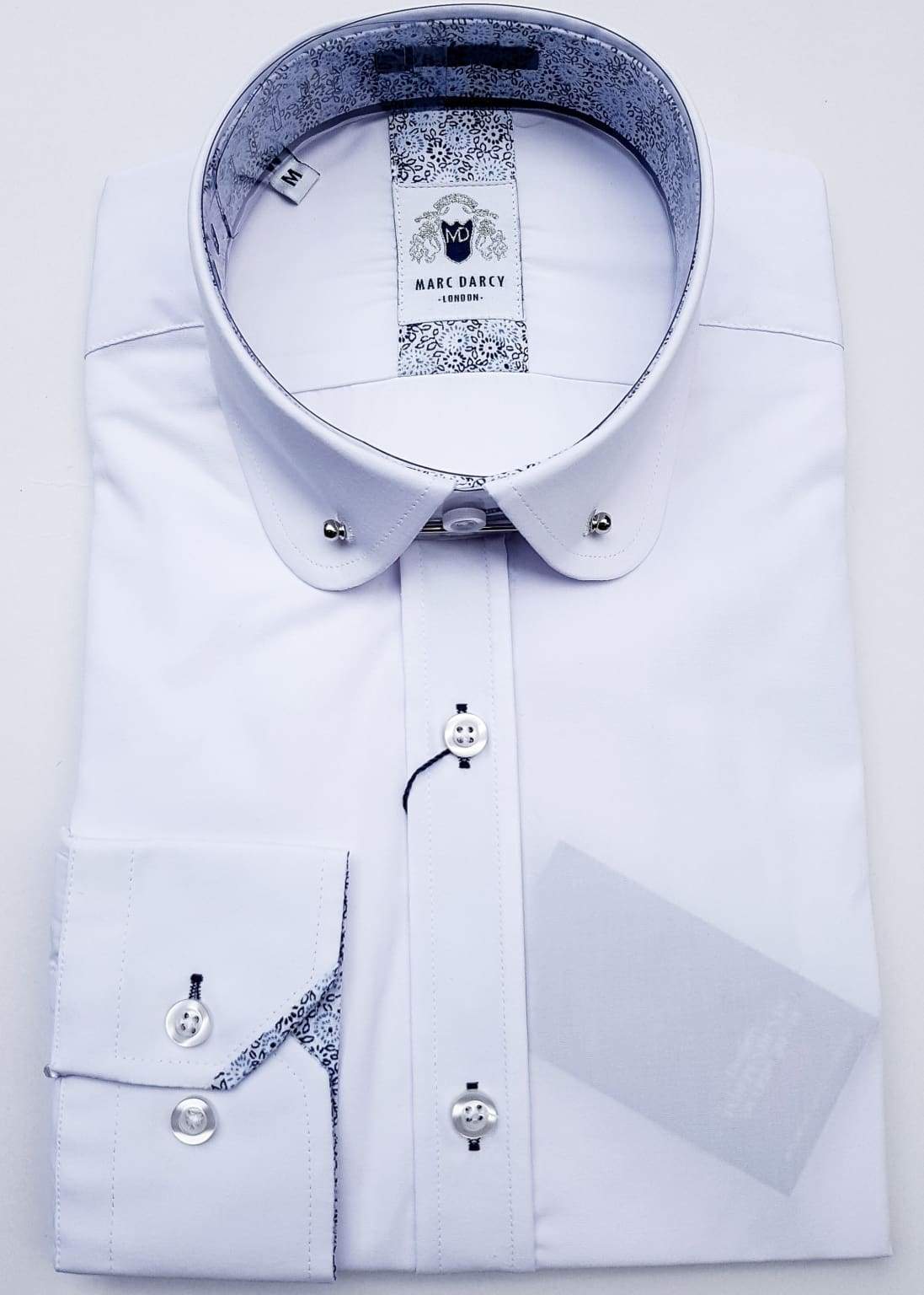 Marc Darcy Benson White Penny Collar Shirt with Collar Bar - Classic Formal Dress Shirt for Business, Wedding & Special Occasions