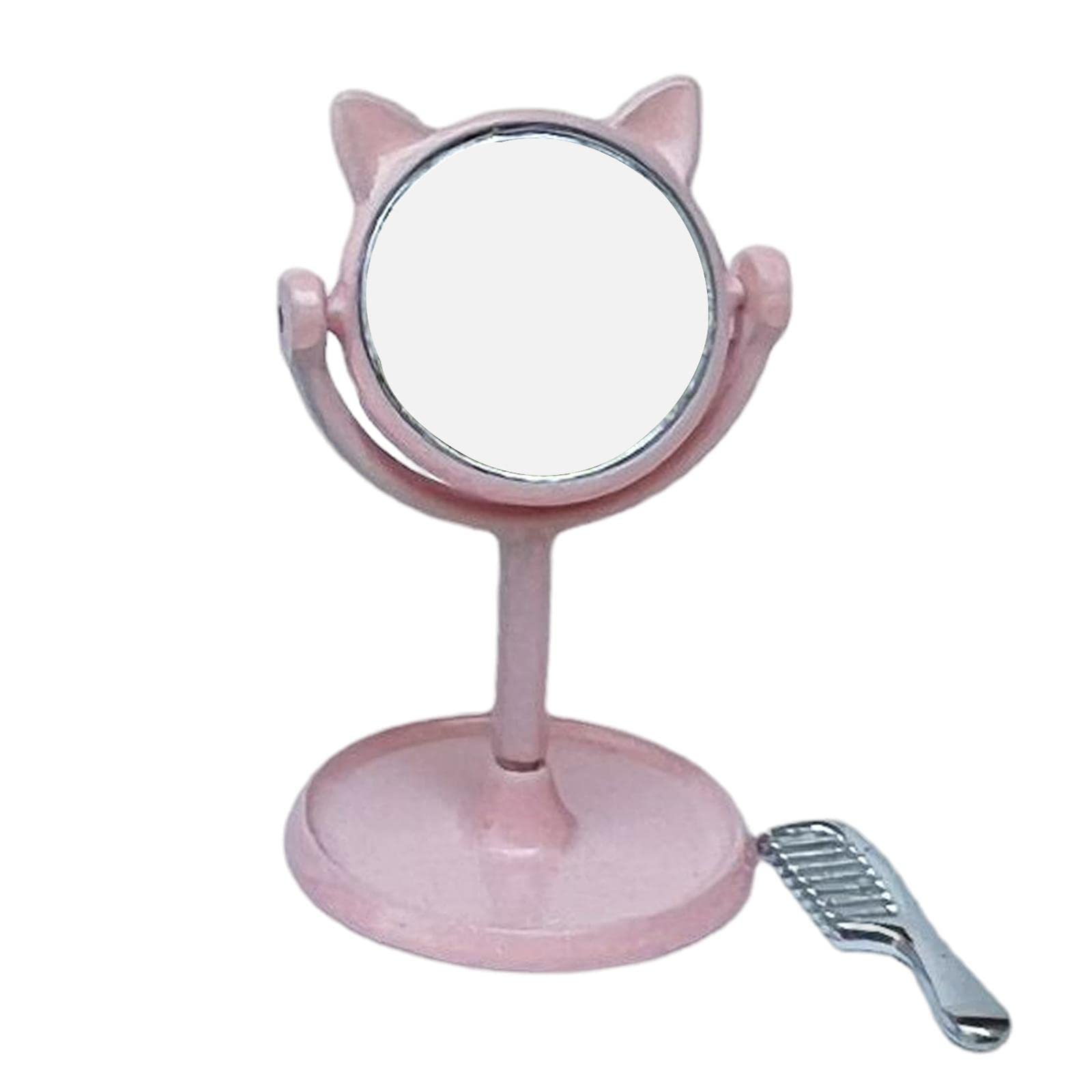 Milageto 1:12 Scale Dollhouse Mirror - Pink Kids Makeup Vanity Furniture & Dressing Accessory for Miniature Doll Play, Room Decor, and Pretend Play Scenes