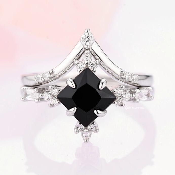 925 Sterling Silver Black Onyx Ring Set for Women - Elegant Stackable Rings for Everyday Wear, Gift Giving & Special Occasions