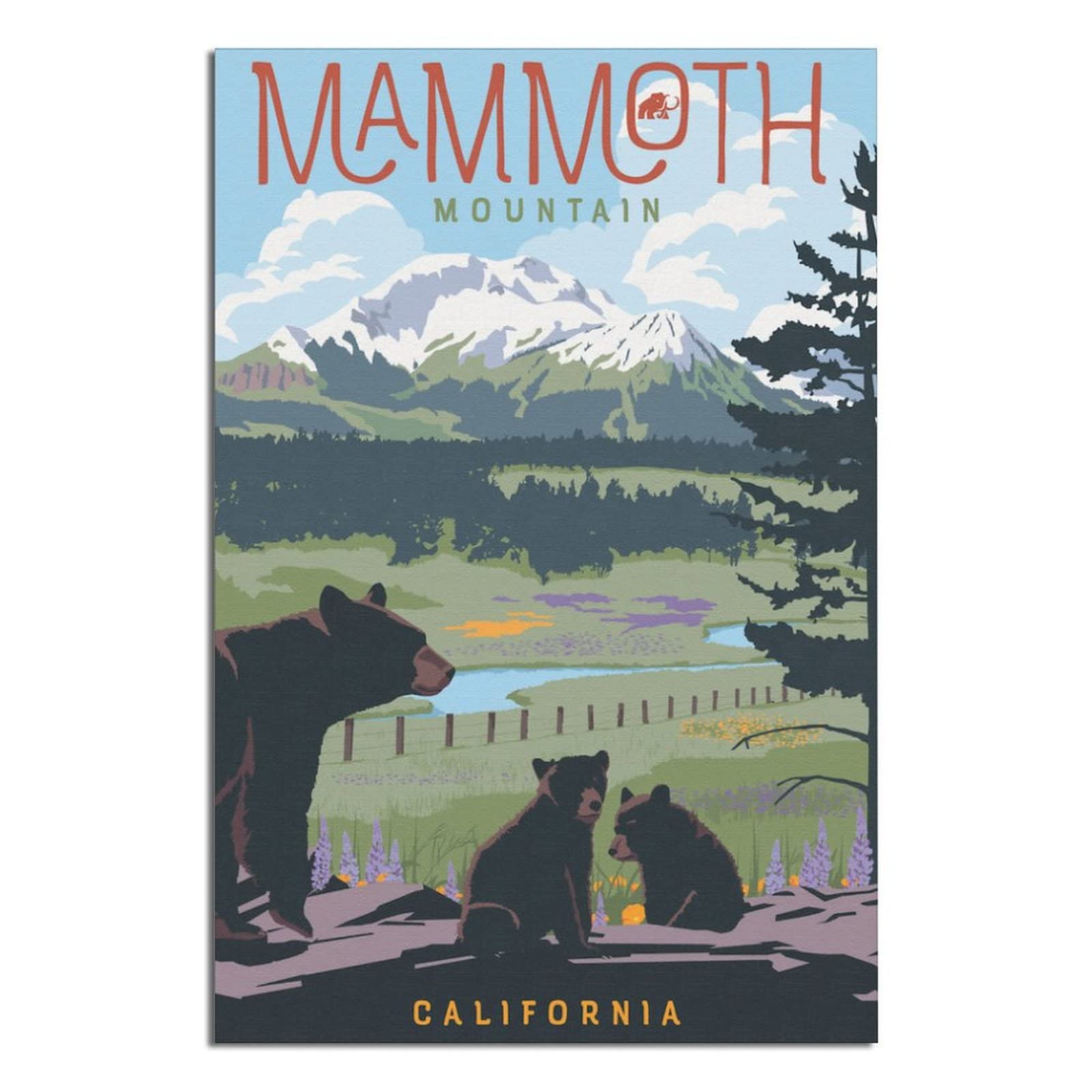 Vintage Mammoth Mountain California Travel Poster - Grizzly Bear Modern Art Print, Canvas Wall Decor for Living Room, Office, Bedroom - Perfect Gift for Nature & Adventure Lovers