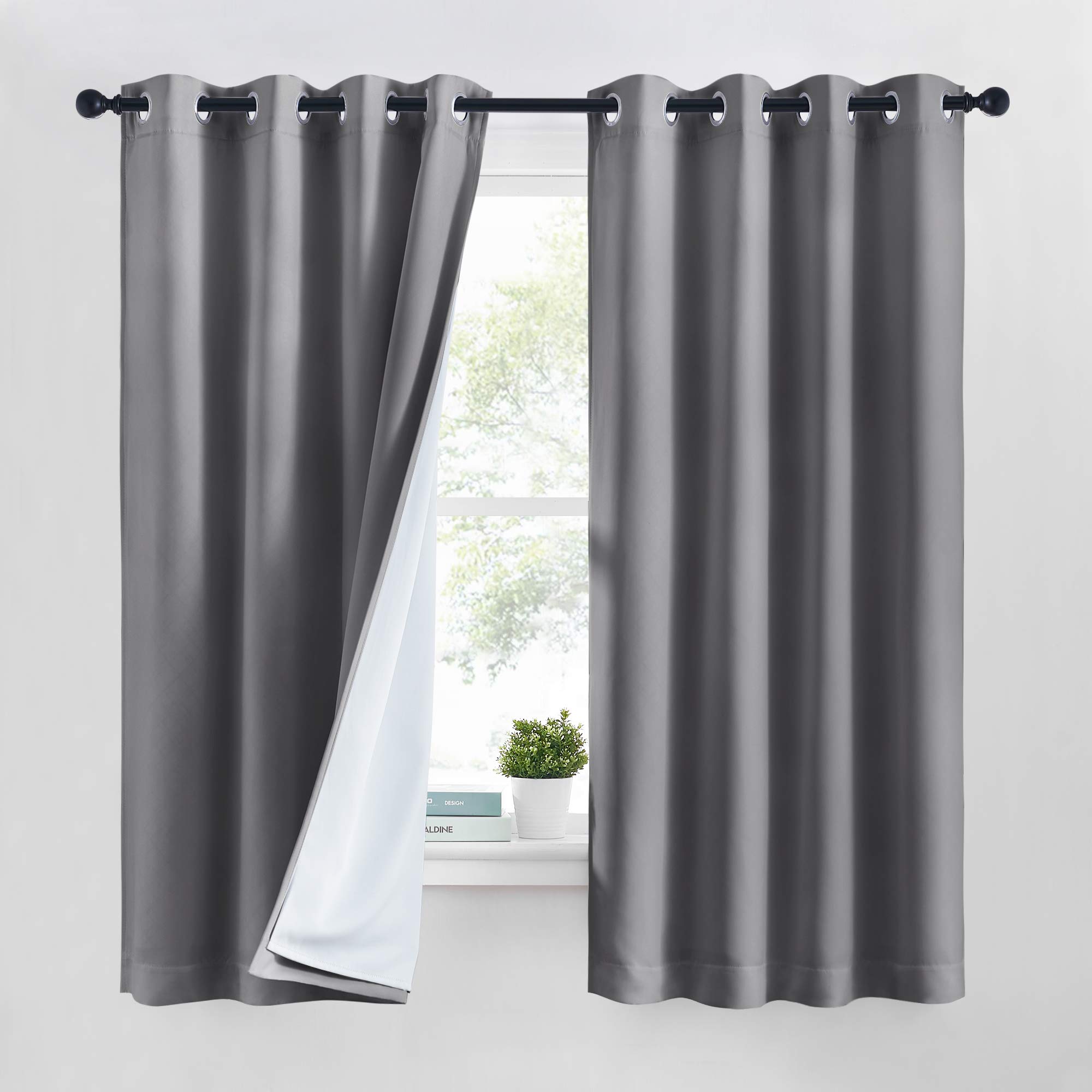 NICETOWN Thermal Insulated Blackout Curtains - Noise Reducing & Air Filtering Window Drapes for Bedroom, Blocks Sunlight & UV Rays, Energy Efficient Room Darkening Curtains (Grey, 52