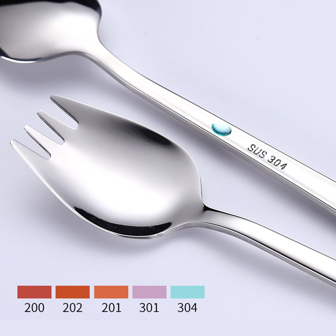 Stainless Steel Sporks 4-Pack - 18/10 Metal Spork Set with 7.4