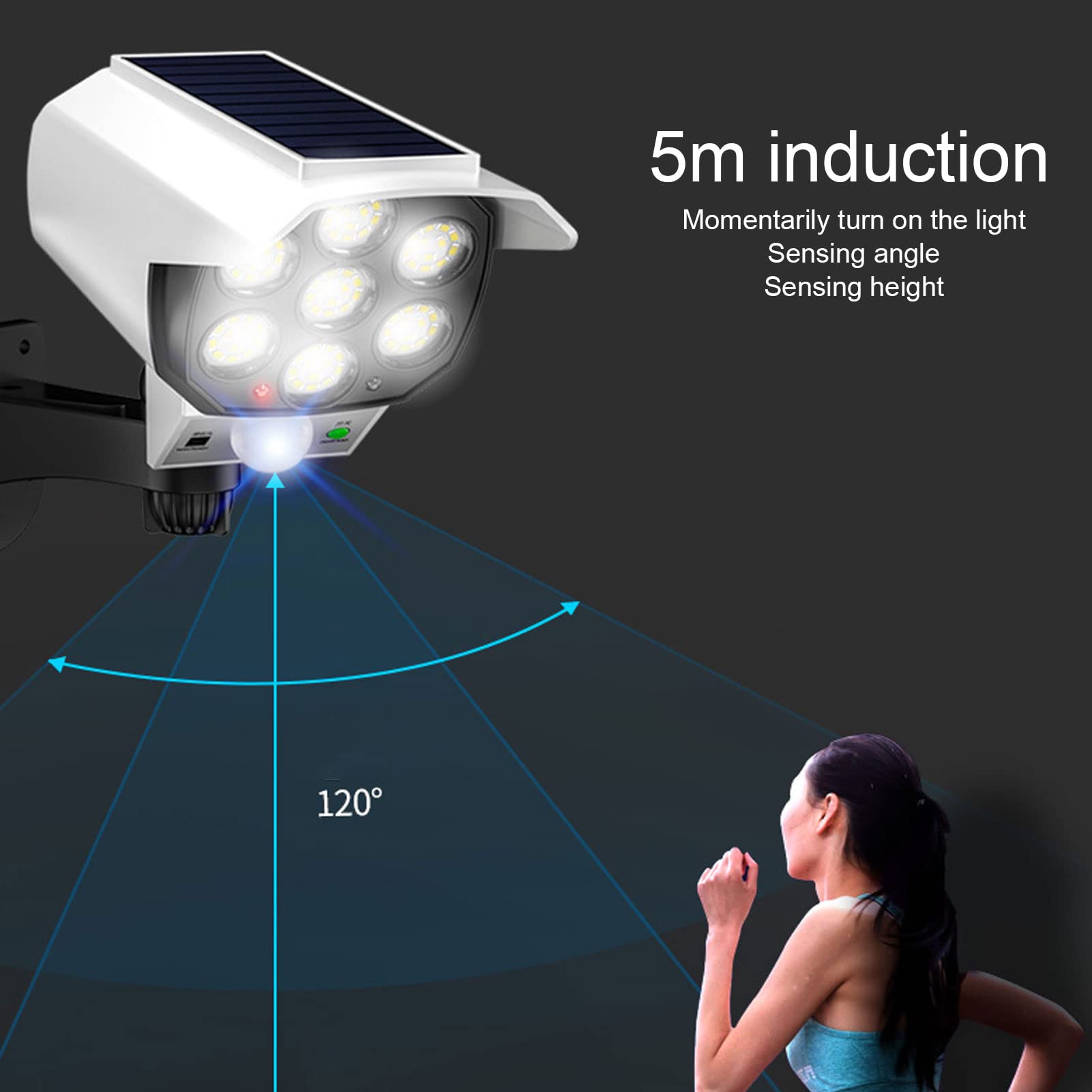 Fake Solar Security Camera Light - Dummy Surveillance Camera with LED Blinking Light - Solar Powered Outdoor Fake CCTV for Home & Business Security - Ideal for Deterring Burglars & Intruders