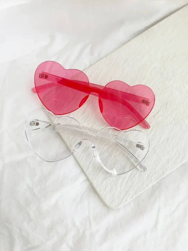 Stylish Thick Heart Sunglasses - Clear Lens for UV Protection - Perfect for Summer, Beach, and Outdoor Activities