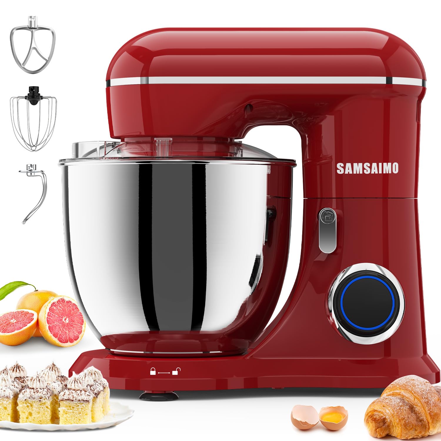 660W 10-Speed 3-in-1 Electric Stand Mixer with Pulse Button - Includes 6.5QT Stainless Steel Bowl, Dough Hook, Beater & Whisk - Perfect for Baking Cakes, Cookies, Bread & More - Empire Red Kitchen Mixer for Home Bakers