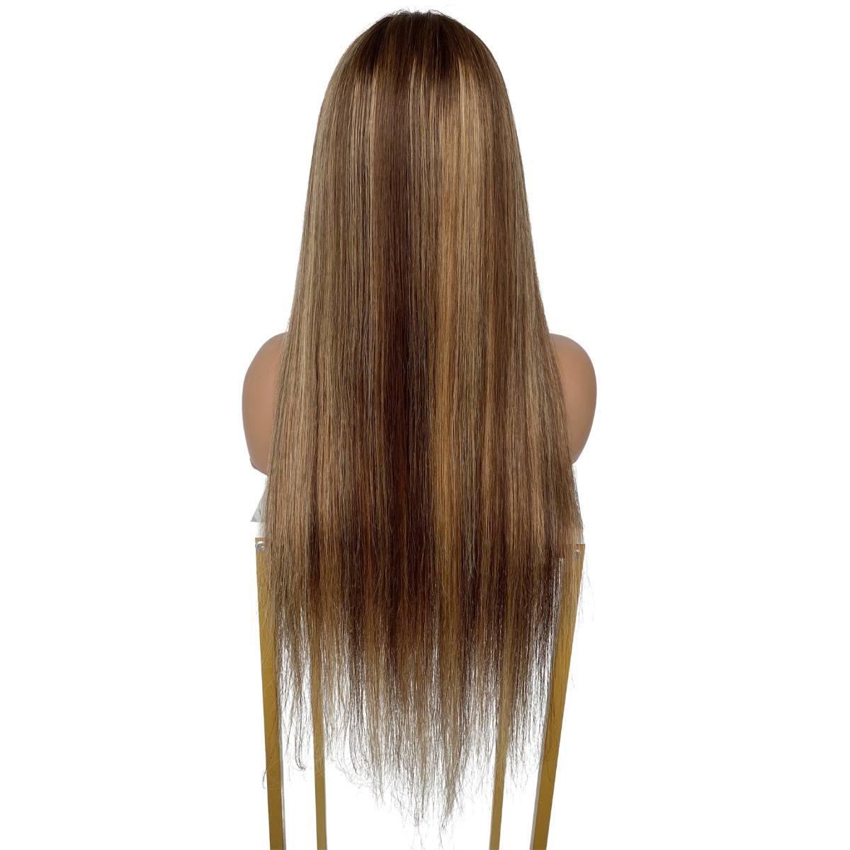 13x4 Transparent Lace Front Wig with Bangs - 100% Human Hair Light Highlight Straight Wig for Daily Wear, Cosplay & Special Occasions
