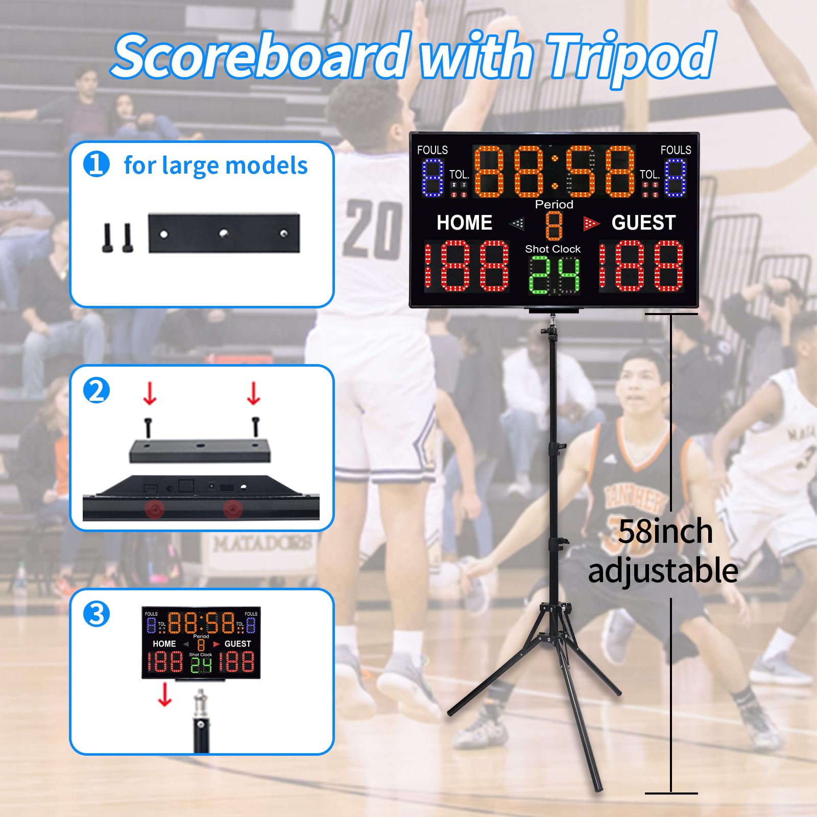 Portable Digital Basketball Scoreboard with Stand - 12/14/24/30S Shot Clock, Remote Control & Battery Powered - Multi-Sport Electronic Score Keeper with Countdown Timer for Games, Tournaments & Practice Sessions