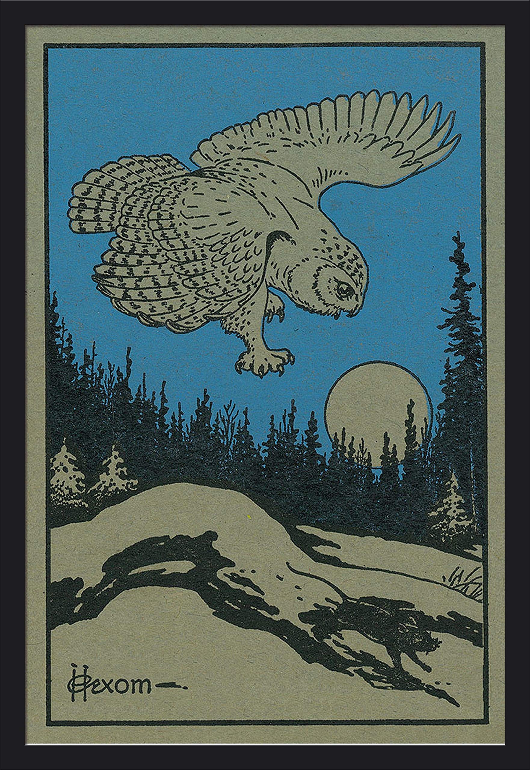 Vintage Owl Hunting Mouse Moonlight Art Print - 24x36 Giclee Gallery Framed Black Wood - Perfect for Home Office Decor & Nature Lover Gifts