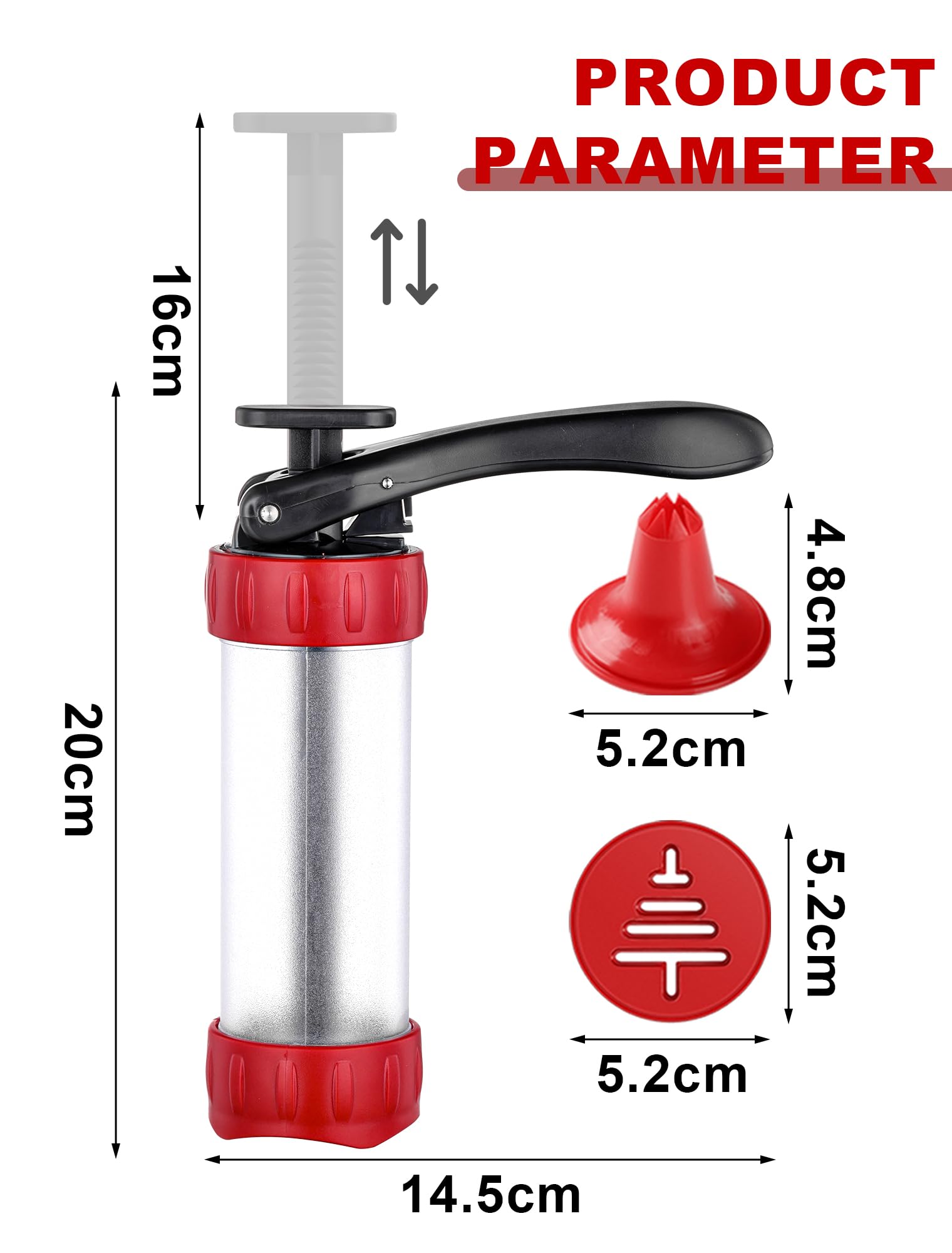 Premium Cookie Press Set with 12 Discs & 10 Cake Decorating Tips - Stainless Steel Churro & Biscuit Maker (Red) - Perfect for Holiday Baking, Party Treats & Home Dessert Decorating