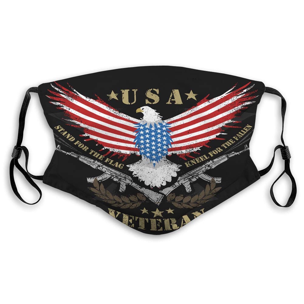 Xunulyn Patriotic Face Mask Cover - USA Flag & Eagle with Machine Gun Artwork - Dust Protection for Travel & Outdoor Activities