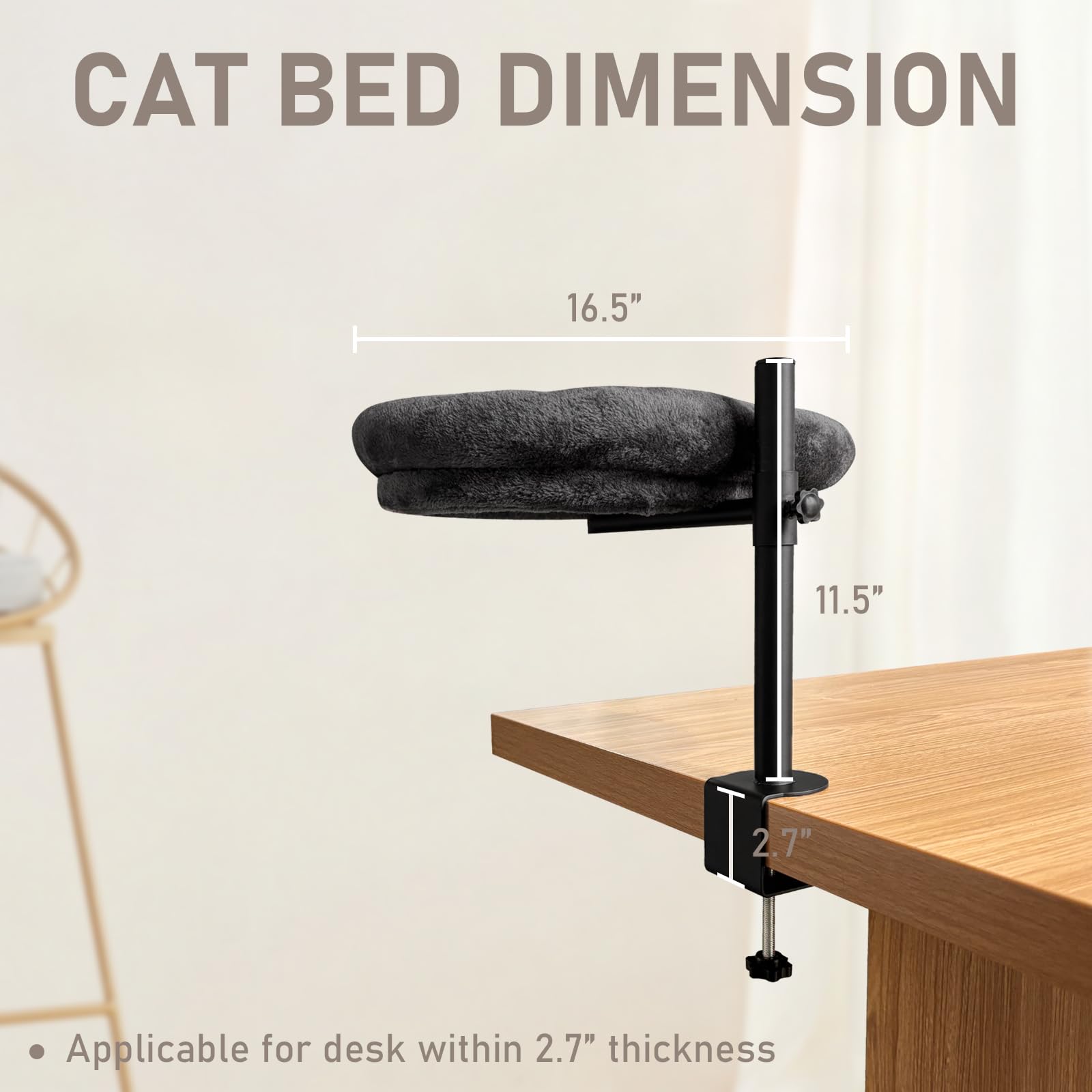 360° Rotating Adjustable Height Cat Bed for Desk - Cozy Pet Nest with Mat for Indoor Cats Under 25 lbs - Perfect for Office, Study & Home Workspace Comfort