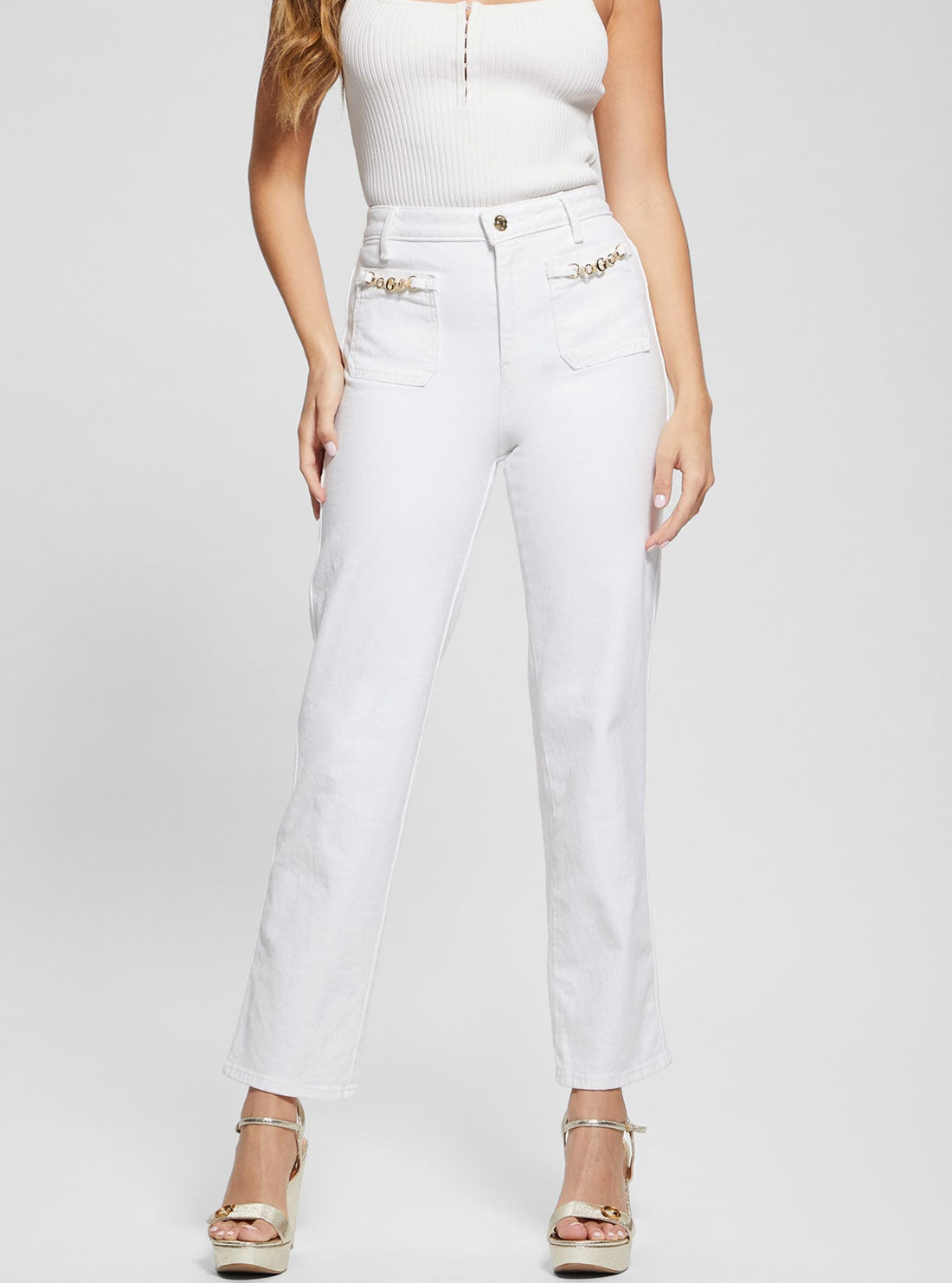 High Rise Straight Leg Relaxed Jeans for Women - White Wash Denim Pants - Perfect for Casual Wear, Work & Everyday Comfort