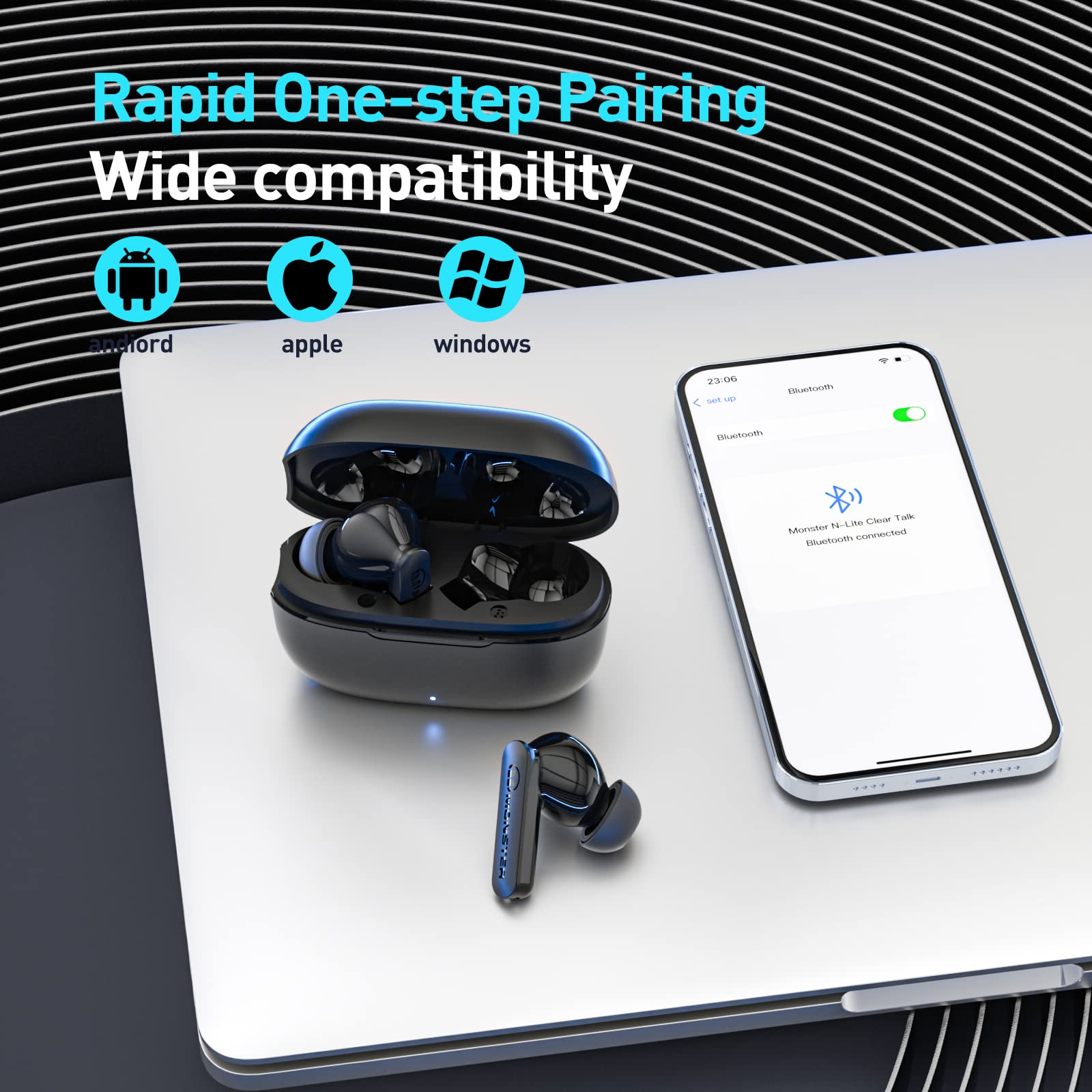 Monster N-Lite Clear Talk Wireless Earbuds - IPX8 Waterproof Bluetooth 5.3 Headphones with CVC 8.0 Noise Cancelling & Fast Charging | Perfect for Running, Gym Workouts & Outdoor Sports