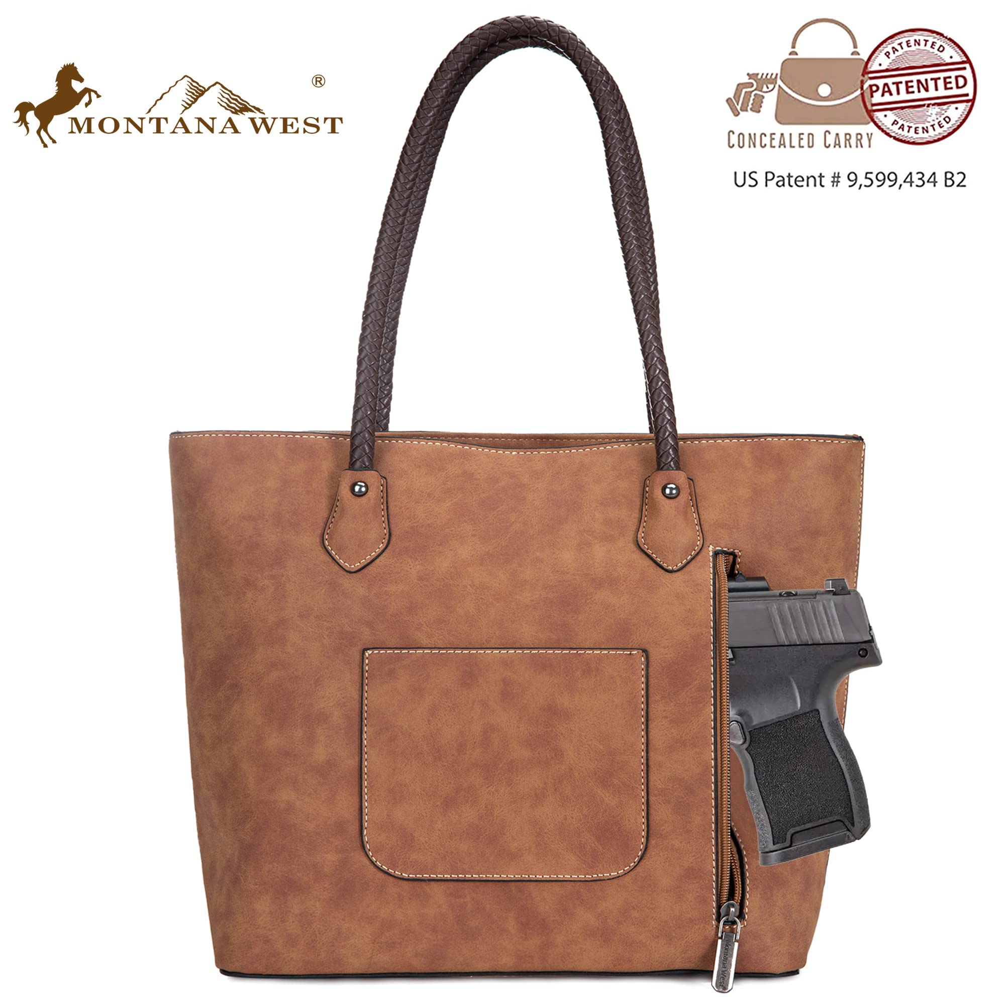 Montana West Womens Woven Tote Bag - Medium Size Purse with Concealed Carry Zipper Pocket - Perfect for Work, Travel & Everyday Use