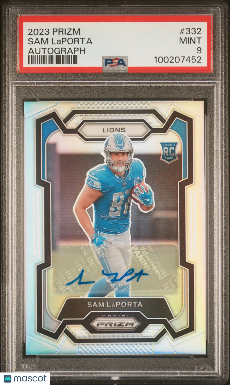 2023 Panini Prizm Sam LaPorta Rookie Card Silver Prizm Autograph PSA 9 - Football Collectible for Fans & Investors | Perfect for Display, Trading, and Memorabilia Collections