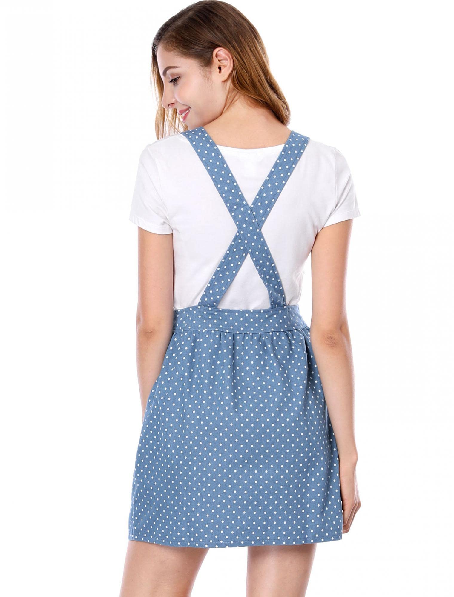 Allegra K Women's Printed Chambray Pinafore Dress with Adjustable Straps - Casual Mini Overalls for Spring Summer Outfits, Date Night & Music Festivals