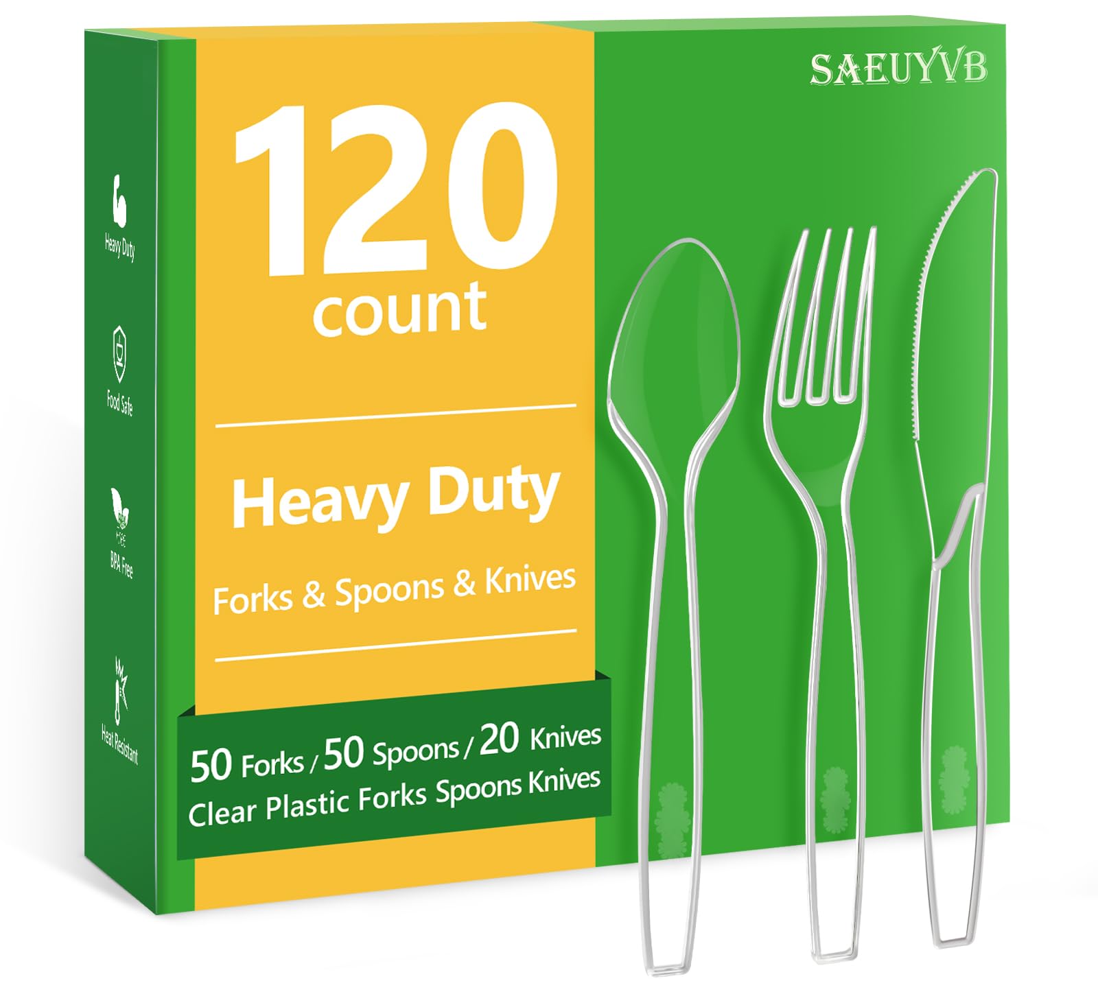 120-Piece Heavy Duty BPA-Free Plastic Silverware Set - 50 Forks, 50 Spoons, 20 Knives | Disposable Cutlery for Parties, Picnics, BBQs, Catering & Everyday Use | Durable Plastic Utensils for Home, Office & Outdoor Events