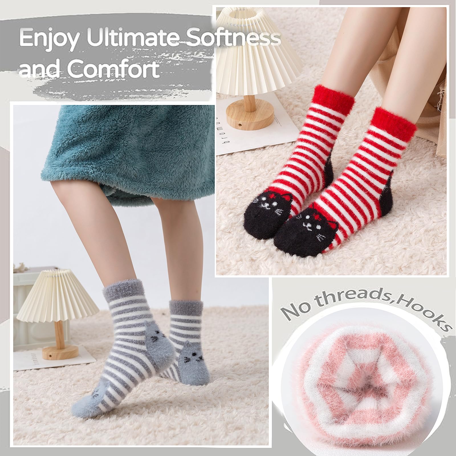 Warm Fuzzy Socks for Women - Cozy Fluffy Winter Socks with Cute Cat Design | Perfect Gift for Women & Girls | Ideal for Home, Office & Cold Weather Comfort