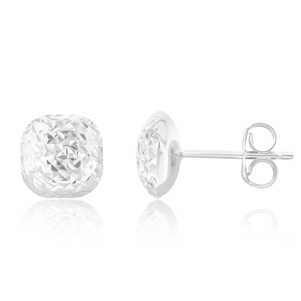 9ct White Gold Textured Button Stud Earrings for Women - Minimalist Elegant Jewelry for Everyday Wear & Special Occasions